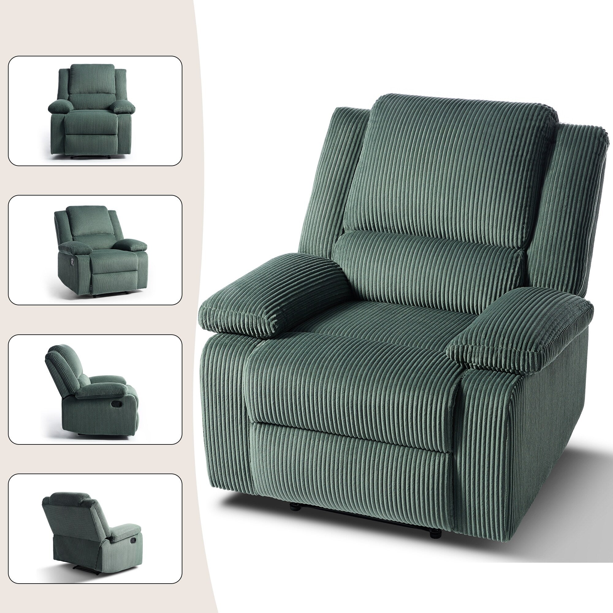 2 Set Corduroy Manual Recliner Glider Club Chair with Footrest