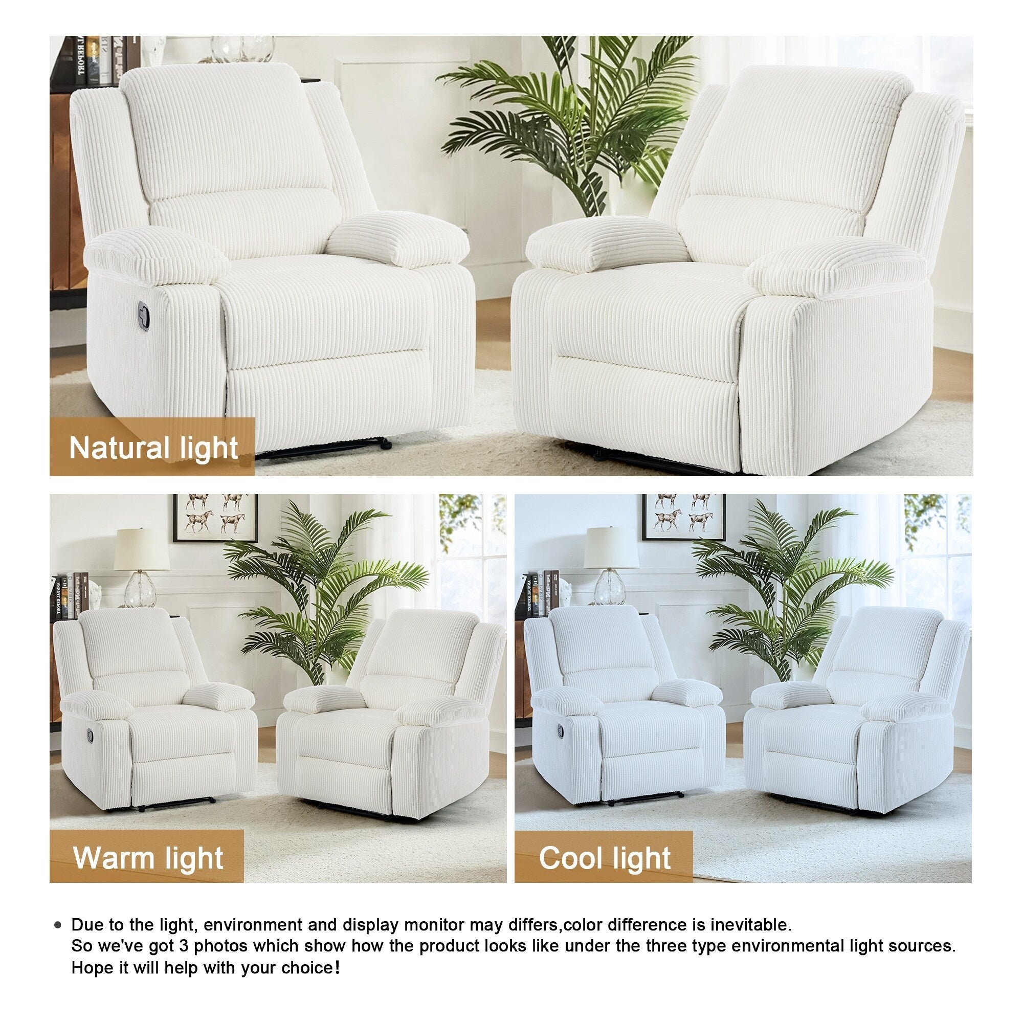 2 Set Corduroy Manual Recliner Glider Club Chair with Footrest