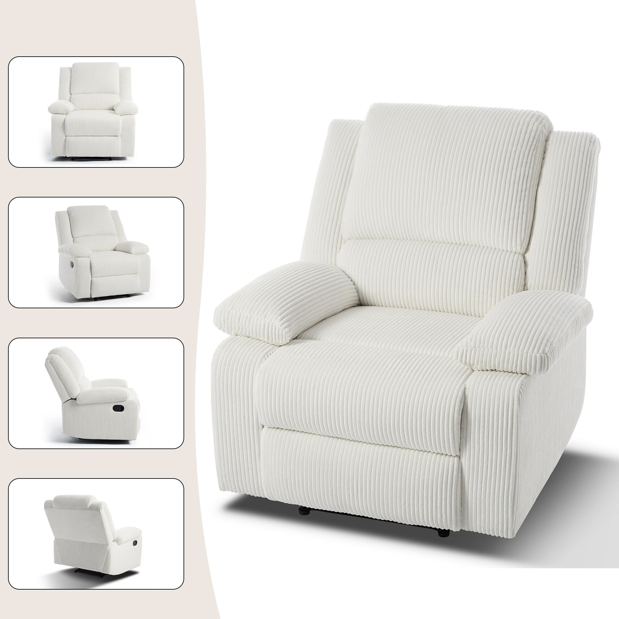 2 Set Corduroy Manual Recliner Glider Club Chair with Footrest