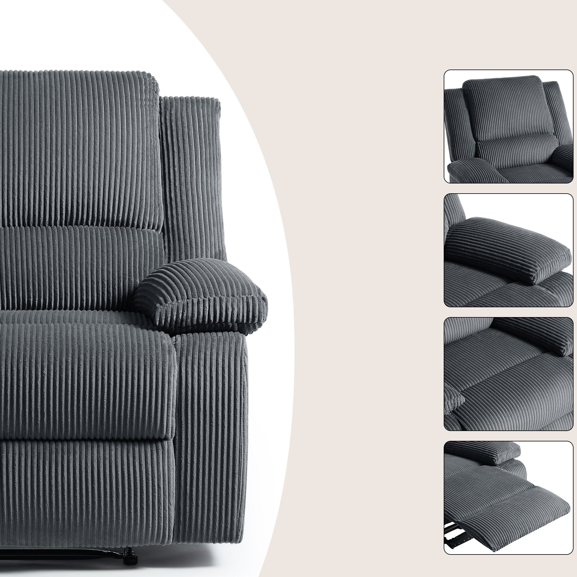 2 Set Corduroy Manual Recliner Glider Club Chair with Footrest