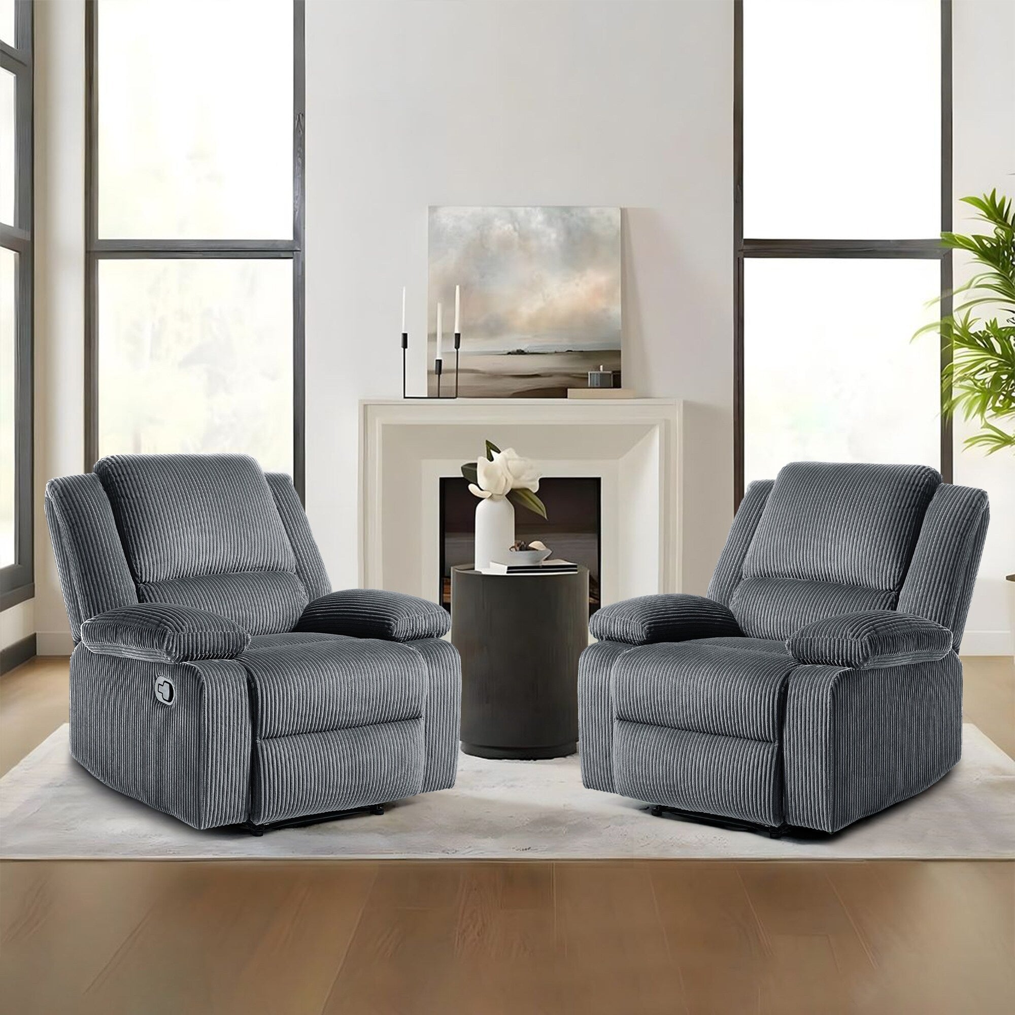 2 Set Corduroy Manual Recliner Glider Club Chair with Footrest