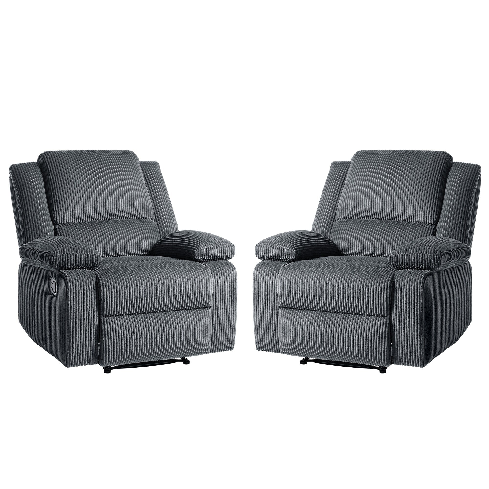 2 Set Corduroy Manual Recliner Glider Club Chair with Footrest