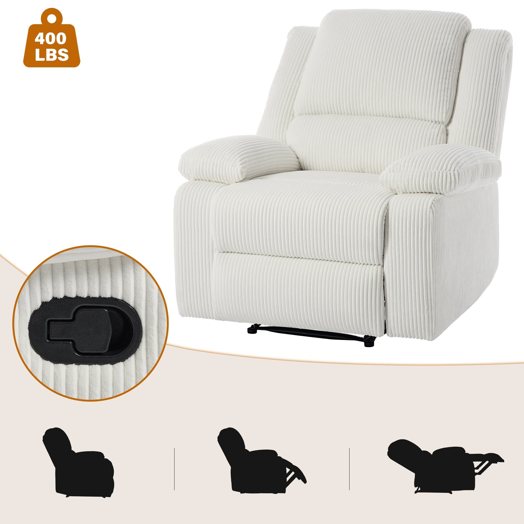 2 Set Corduroy Manual Recliner Glider Club Chair with Footrest