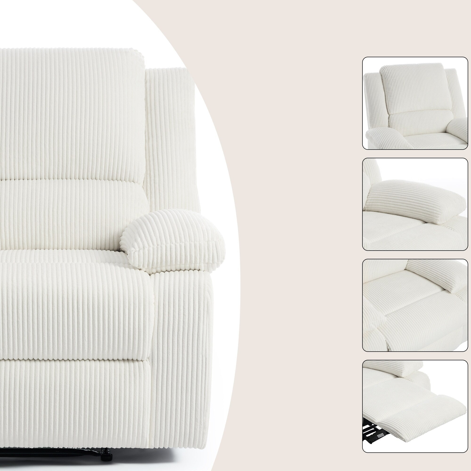2 Set Corduroy Manual Recliner Glider Club Chair with Footrest