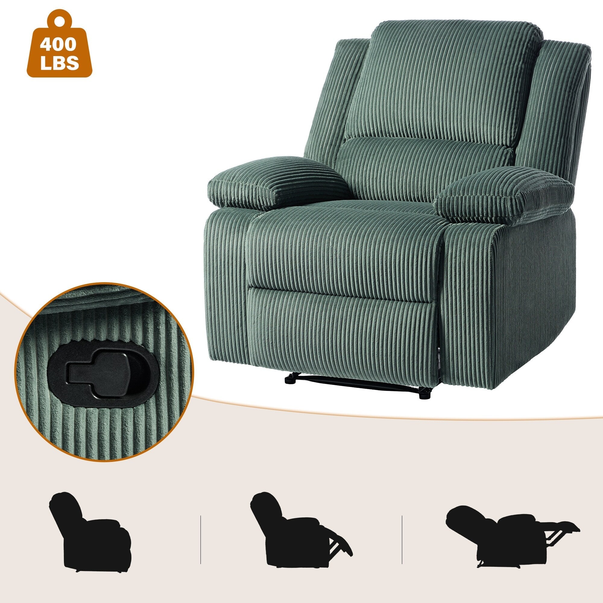2 Set Corduroy Manual Recliner Glider Club Chair with Footrest