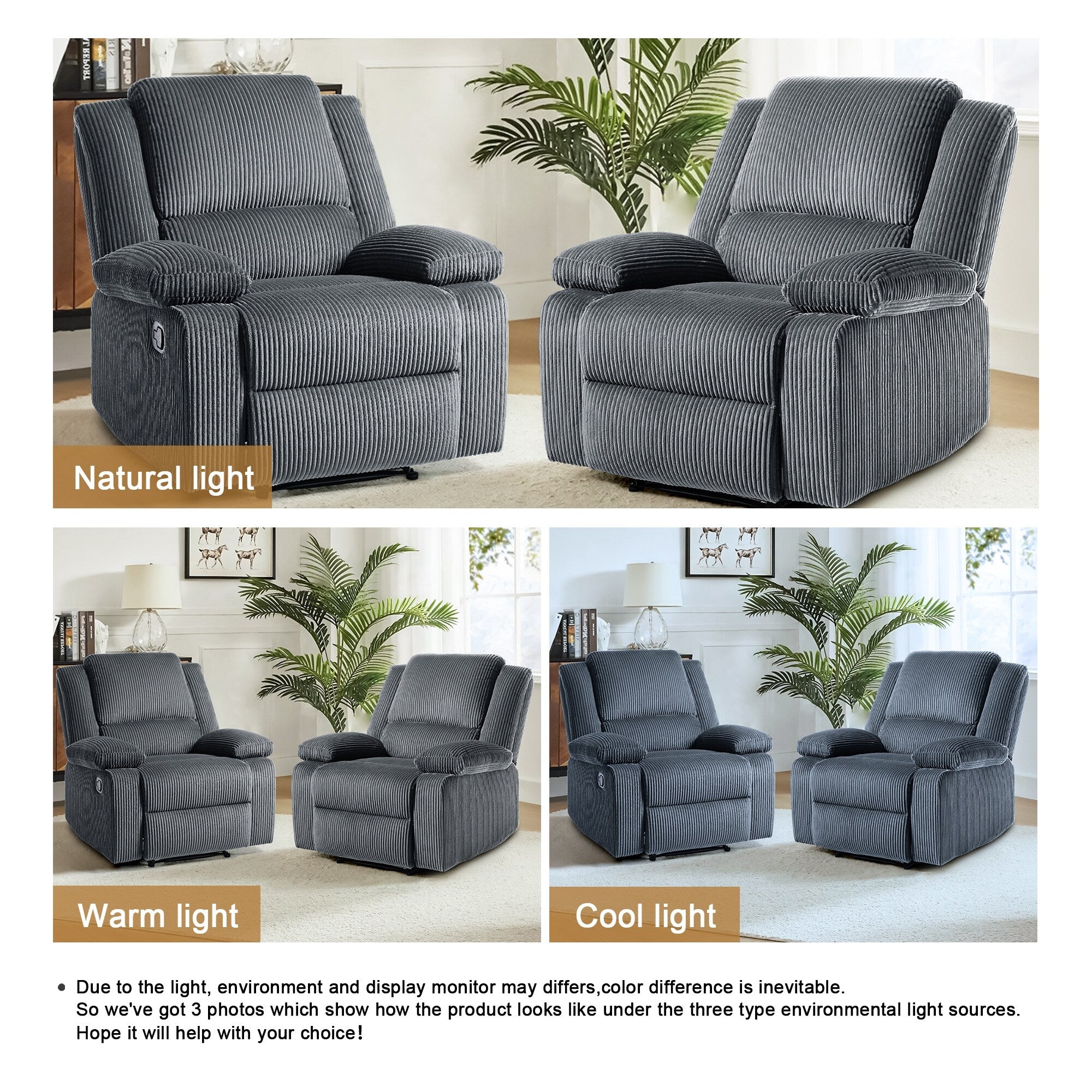 2 Set Corduroy Manual Recliner Glider Club Chair with Footrest