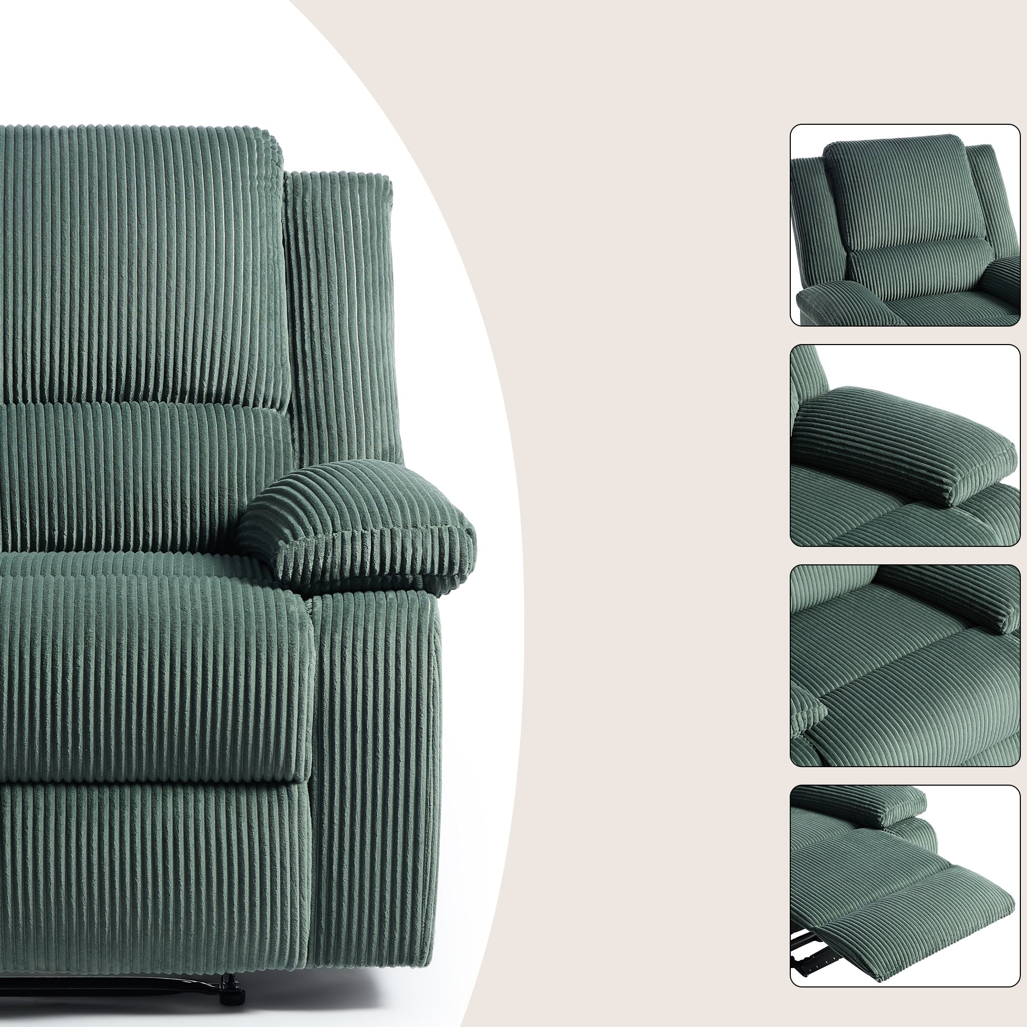 2 Set Corduroy Manual Recliner Glider Club Chair with Footrest