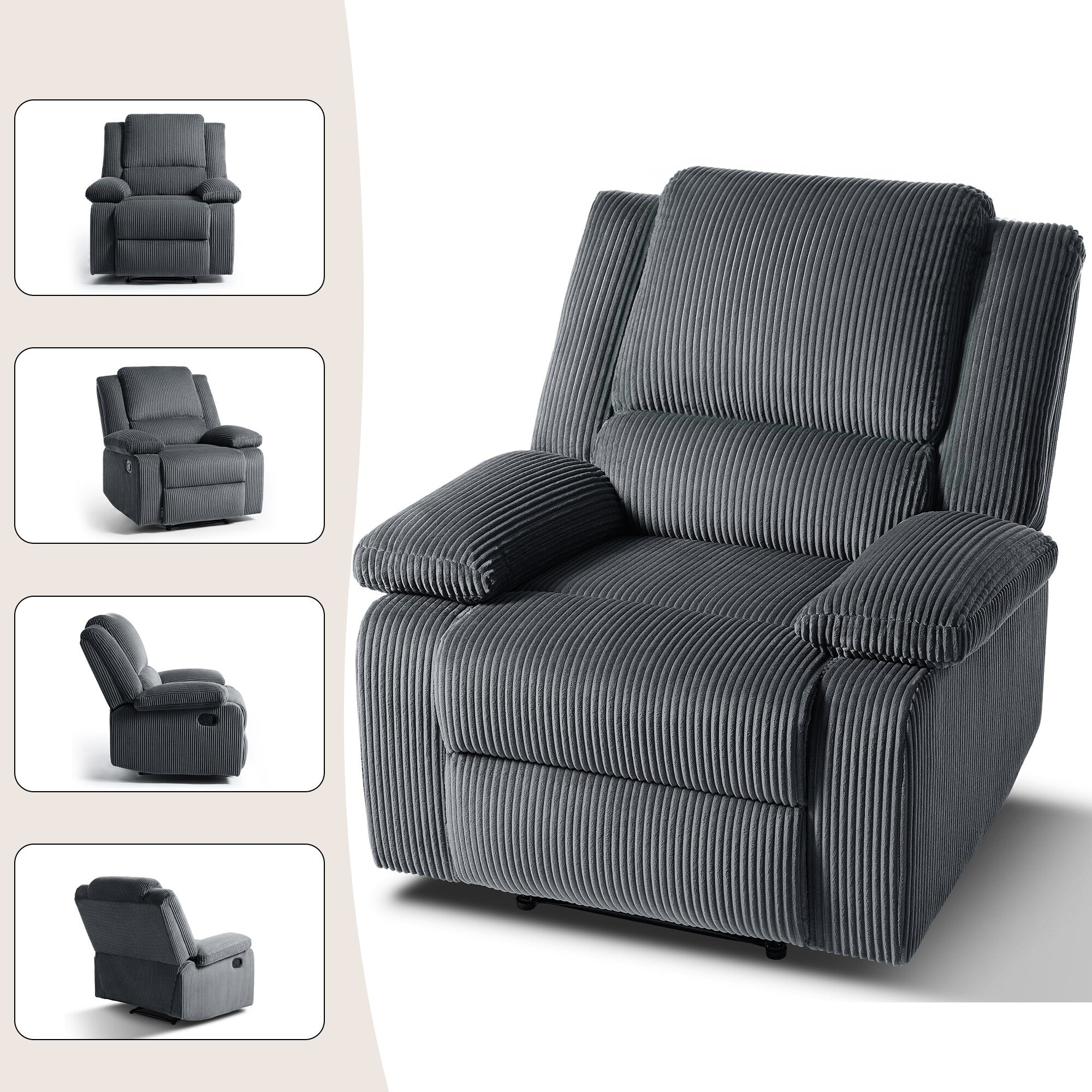 2 Set Corduroy Manual Recliner Glider Club Chair with Footrest