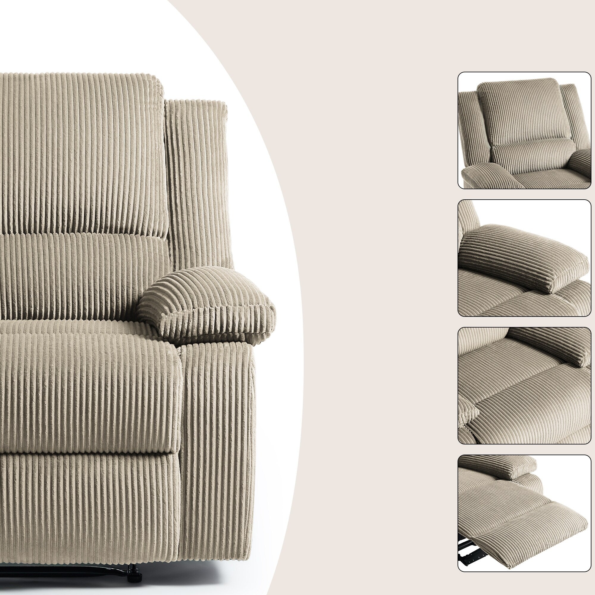 2 Set Corduroy Manual Recliner Glider Club Chair with Footrest