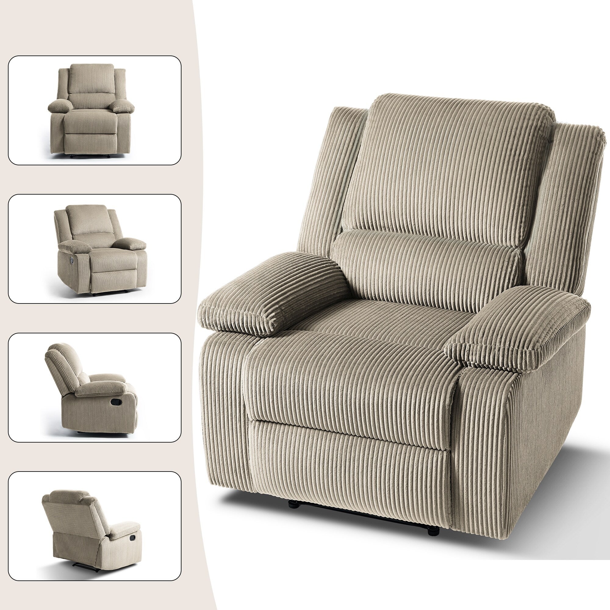 2 Set Corduroy Manual Recliner Glider Club Chair with Footrest