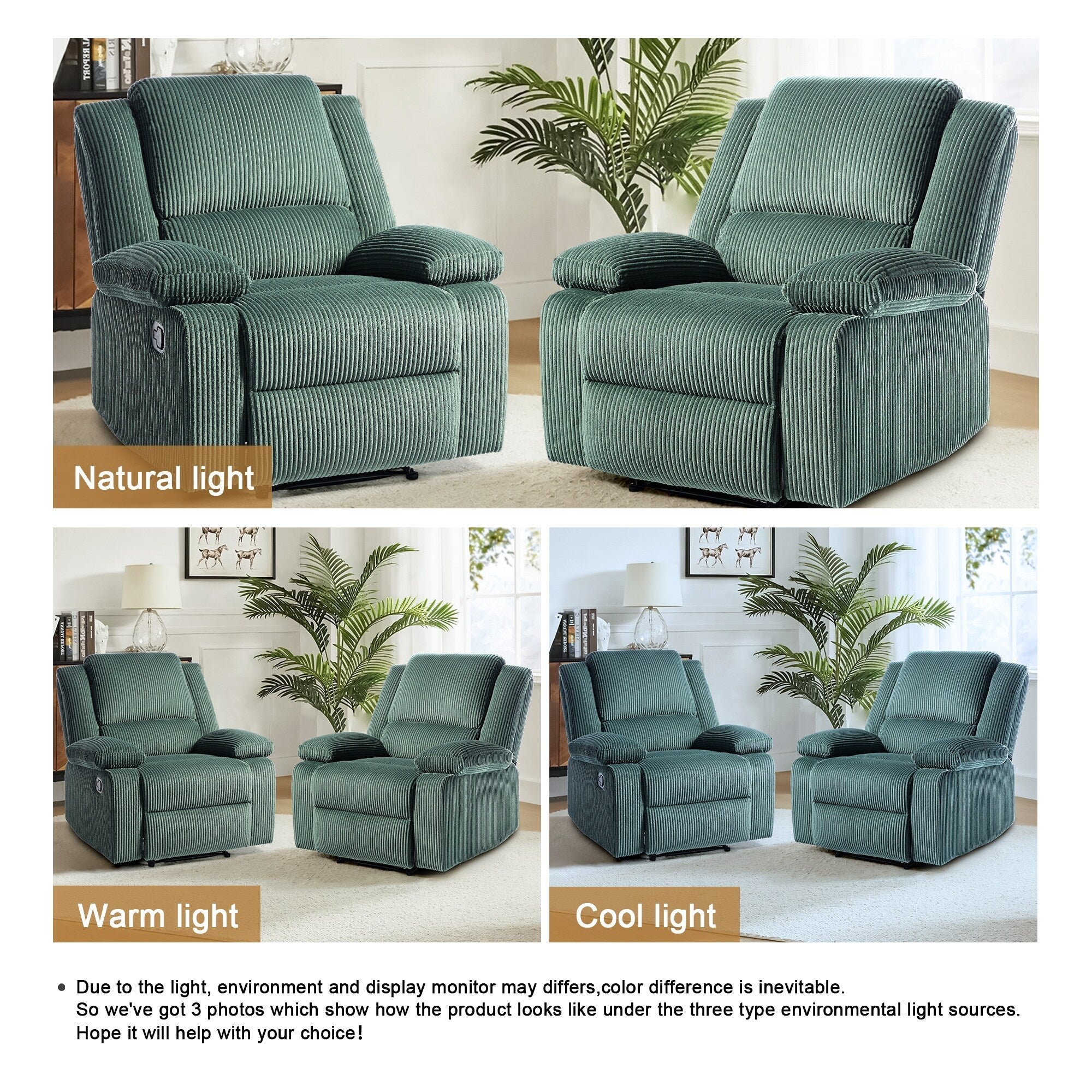 2 Set Corduroy Manual Recliner Glider Club Chair with Footrest
