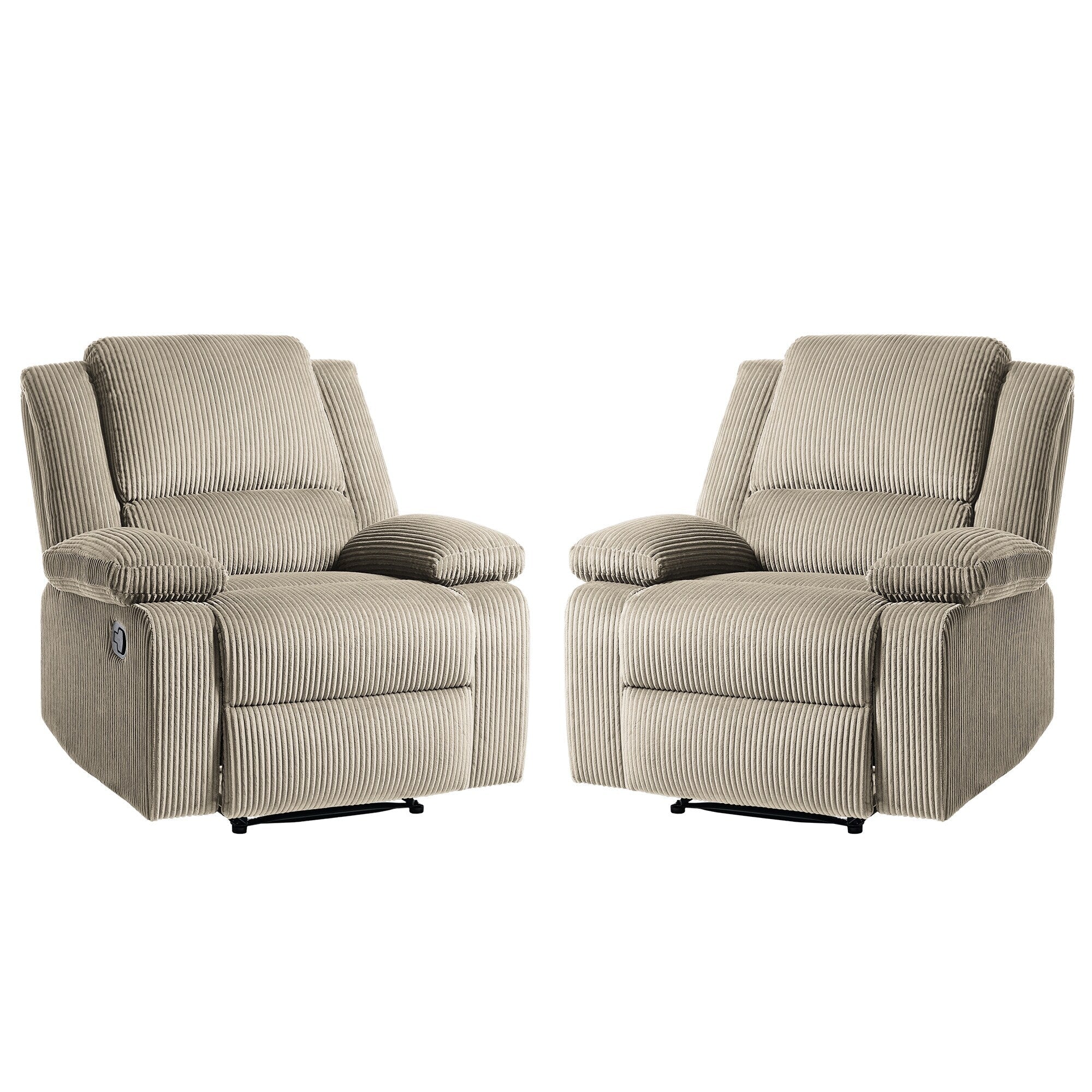 2 Set Corduroy Manual Recliner Glider Club Chair with Footrest