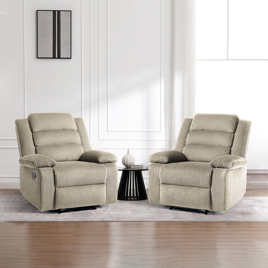 2 Set Modern Corduroy Manual Recliner Chair, Oversize Accent Chair Recliner with Wide Armrest