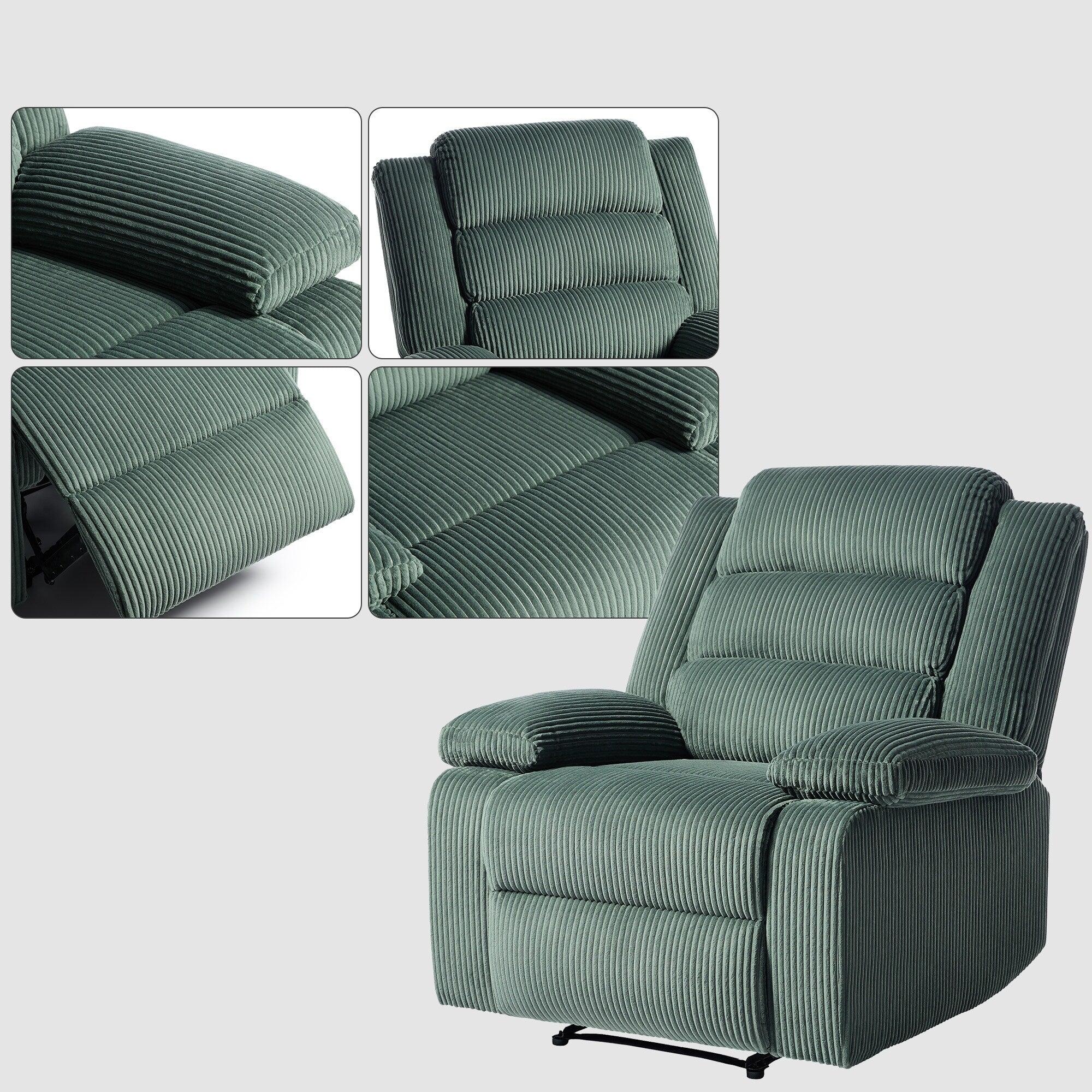 2 Set Modern Corduroy Manual Recliner Chair, Oversize Accent Chair Recliner with Wide Armrest