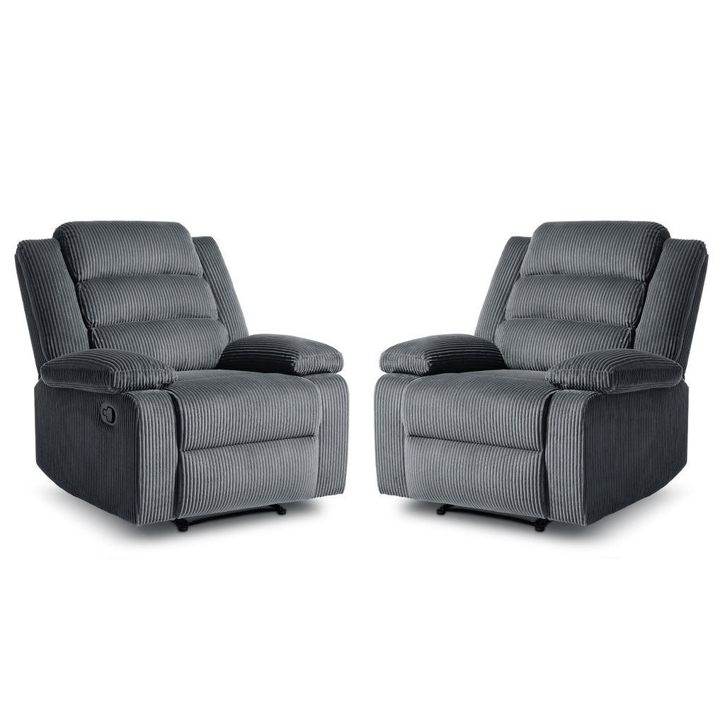 2 Set Modern Corduroy Manual Recliner Chair, Oversize Accent Chair Recliner with Wide Armrest