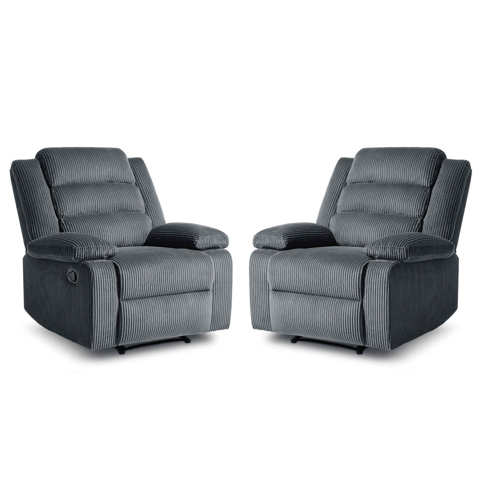 2 Set Modern Corduroy Manual Recliner Chair, Oversize Accent Chair Recliner with Wide Armrest