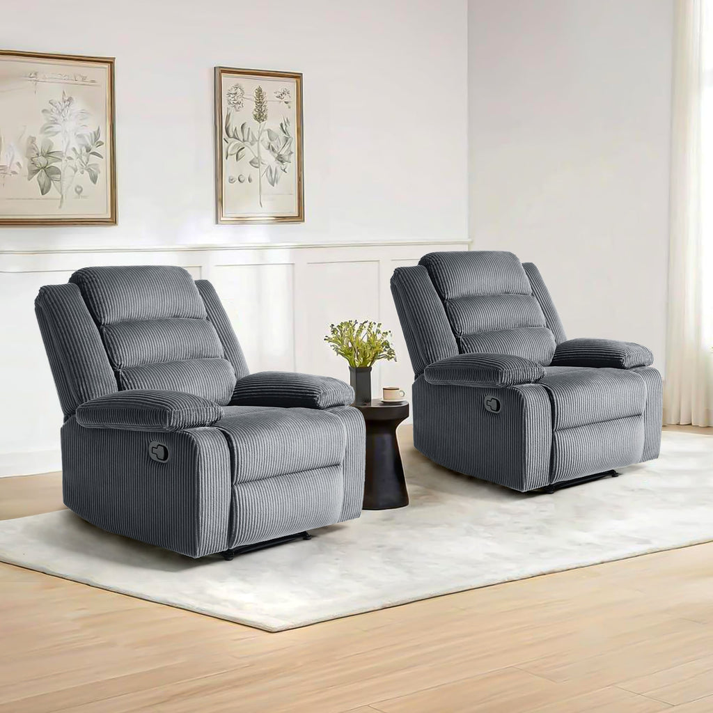 2 Set Modern Corduroy Manual Recliner Chair, Oversize Accent Chair Recliner with Wide Armrest