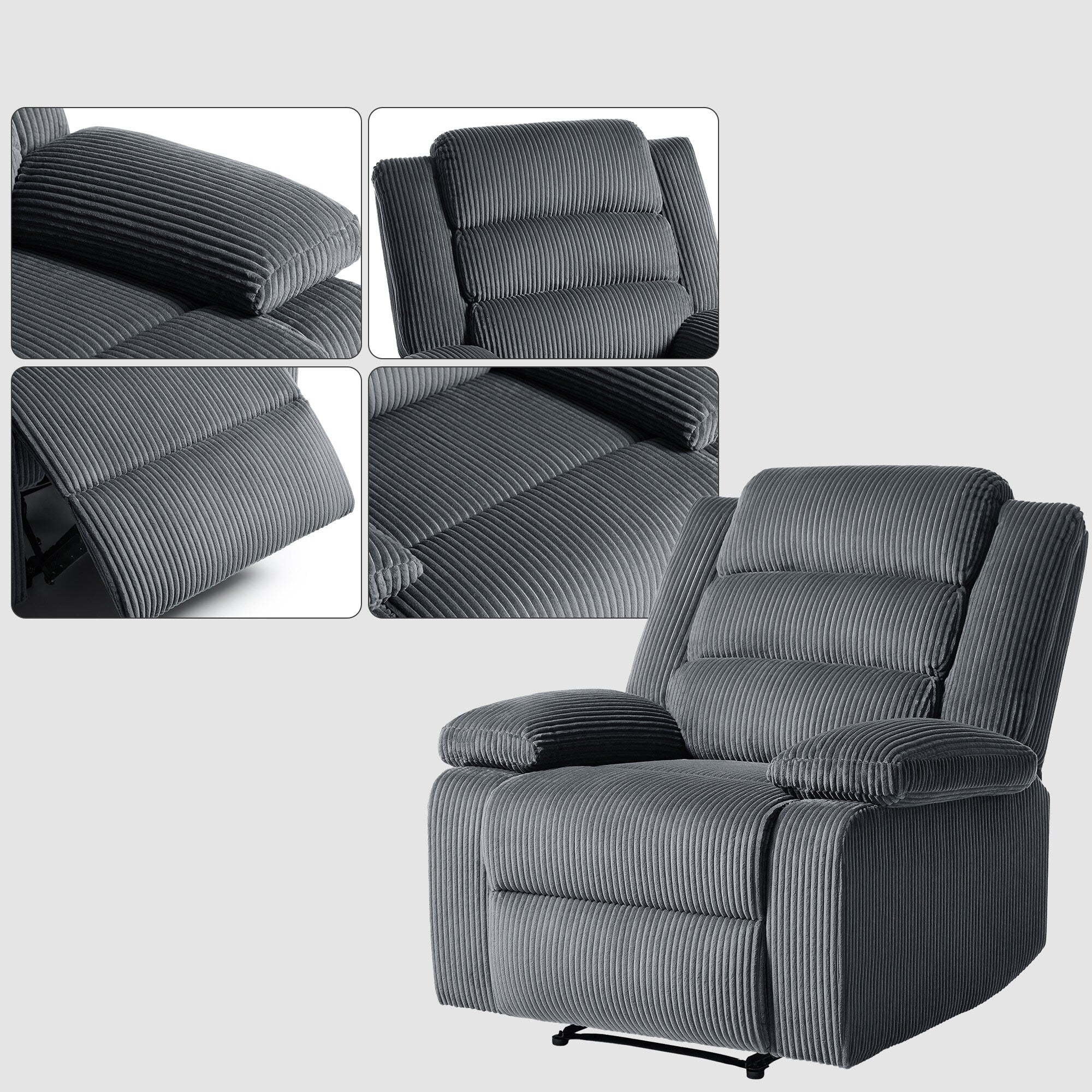 2 Set Modern Corduroy Manual Recliner Chair, Oversize Accent Chair Recliner with Wide Armrest