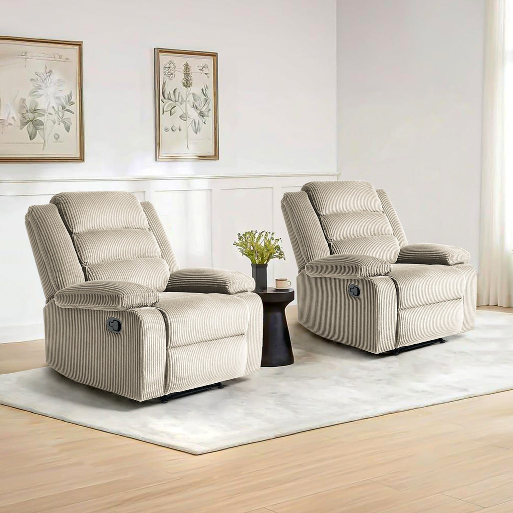 2 Set Modern Corduroy Manual Recliner Chair, Oversize Accent Chair Recliner with Wide Armrest