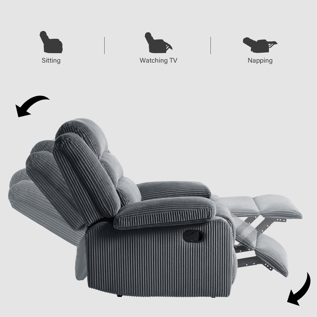 2 Set Modern Corduroy Manual Recliner Chair, Oversize Accent Chair Recliner with Wide Armrest