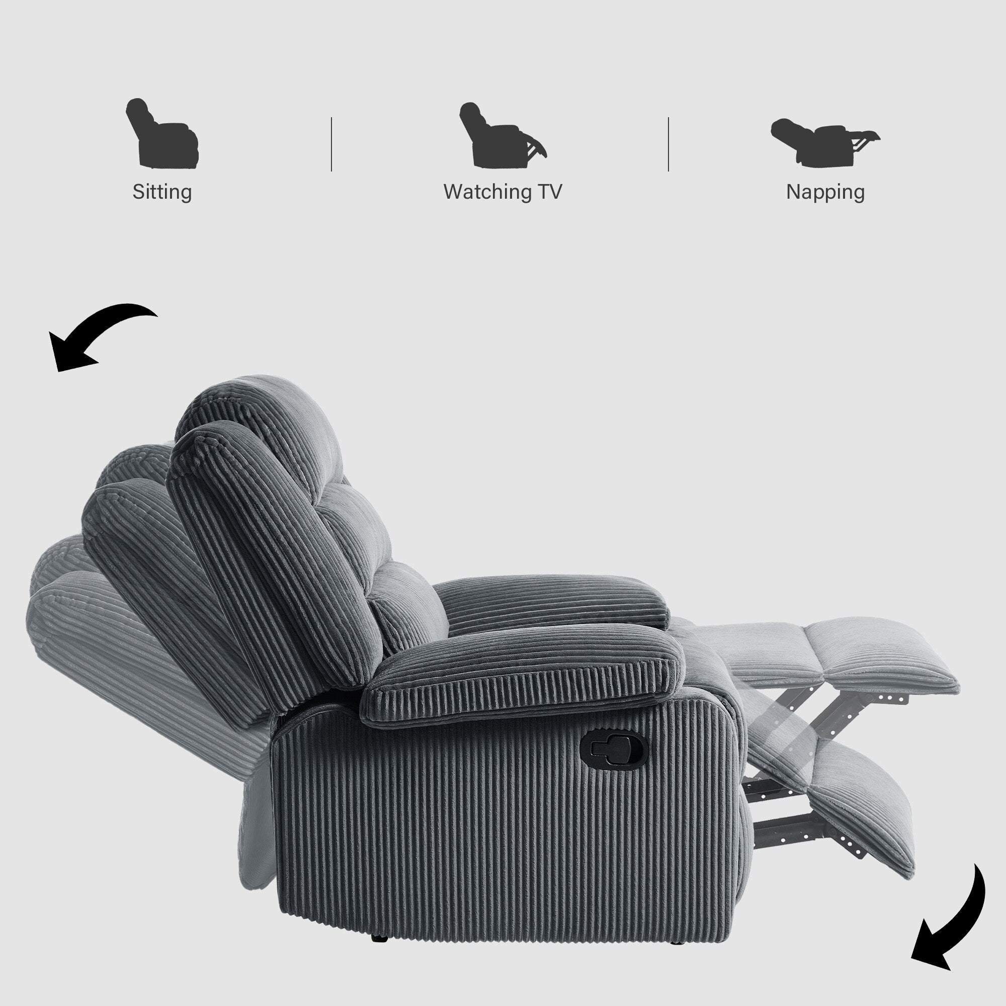 2 Set Modern Corduroy Manual Recliner Chair, Oversize Accent Chair Recliner with Wide Armrest