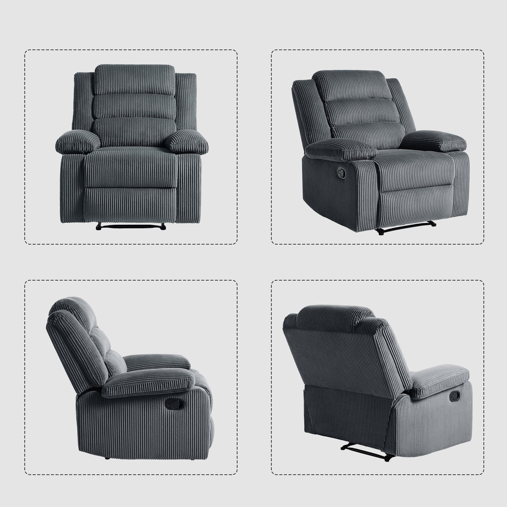2 Set Modern Corduroy Manual Recliner Chair, Oversize Accent Chair Recliner with Wide Armrest