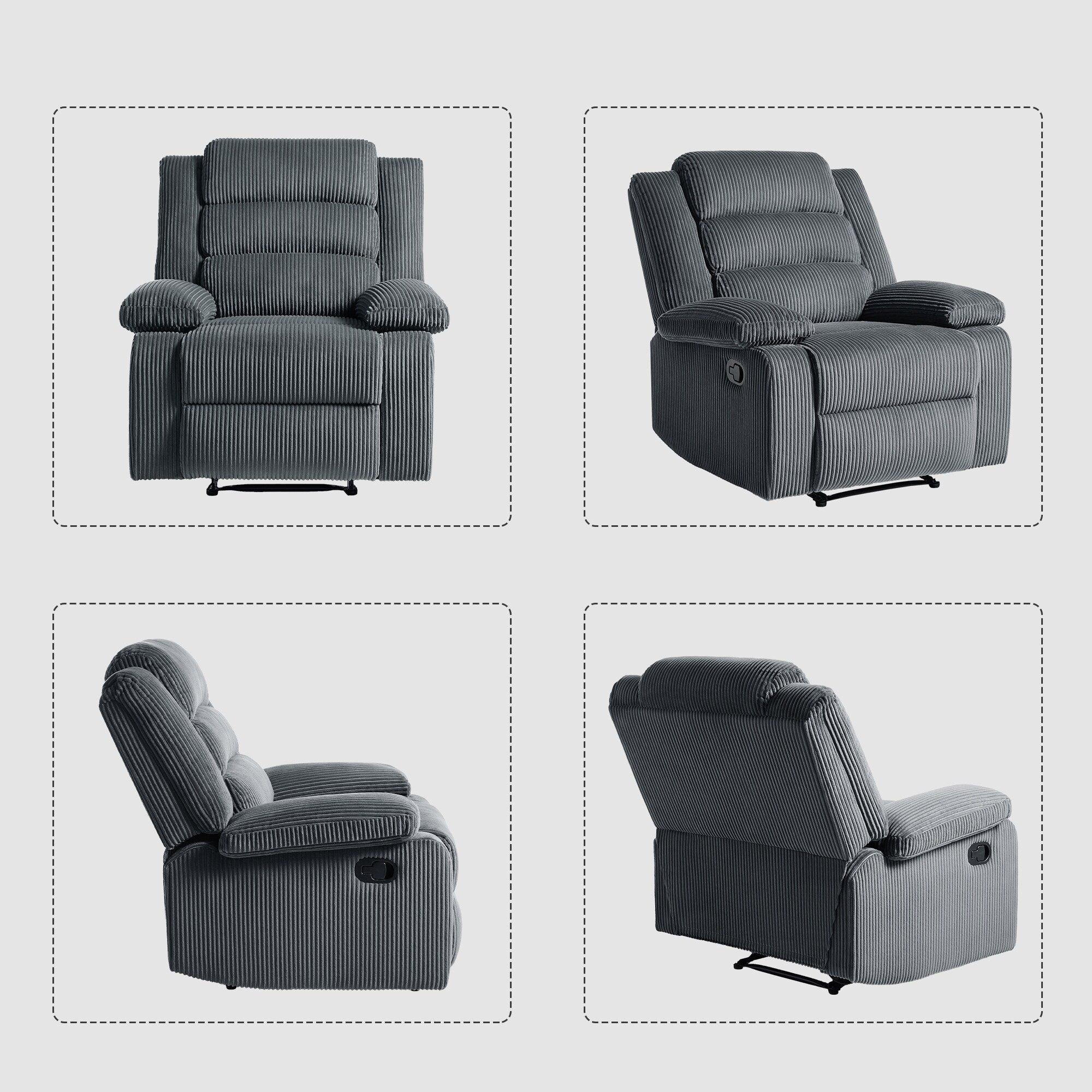2 Set Modern Corduroy Manual Recliner Chair, Oversize Accent Chair Recliner with Wide Armrest