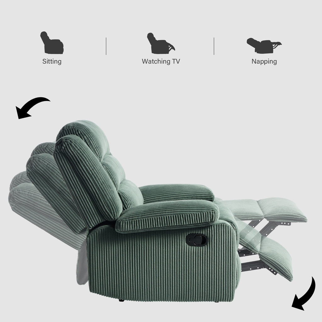 2 Set Modern Corduroy Manual Recliner Chair, Oversize Accent Chair Recliner with Wide Armrest