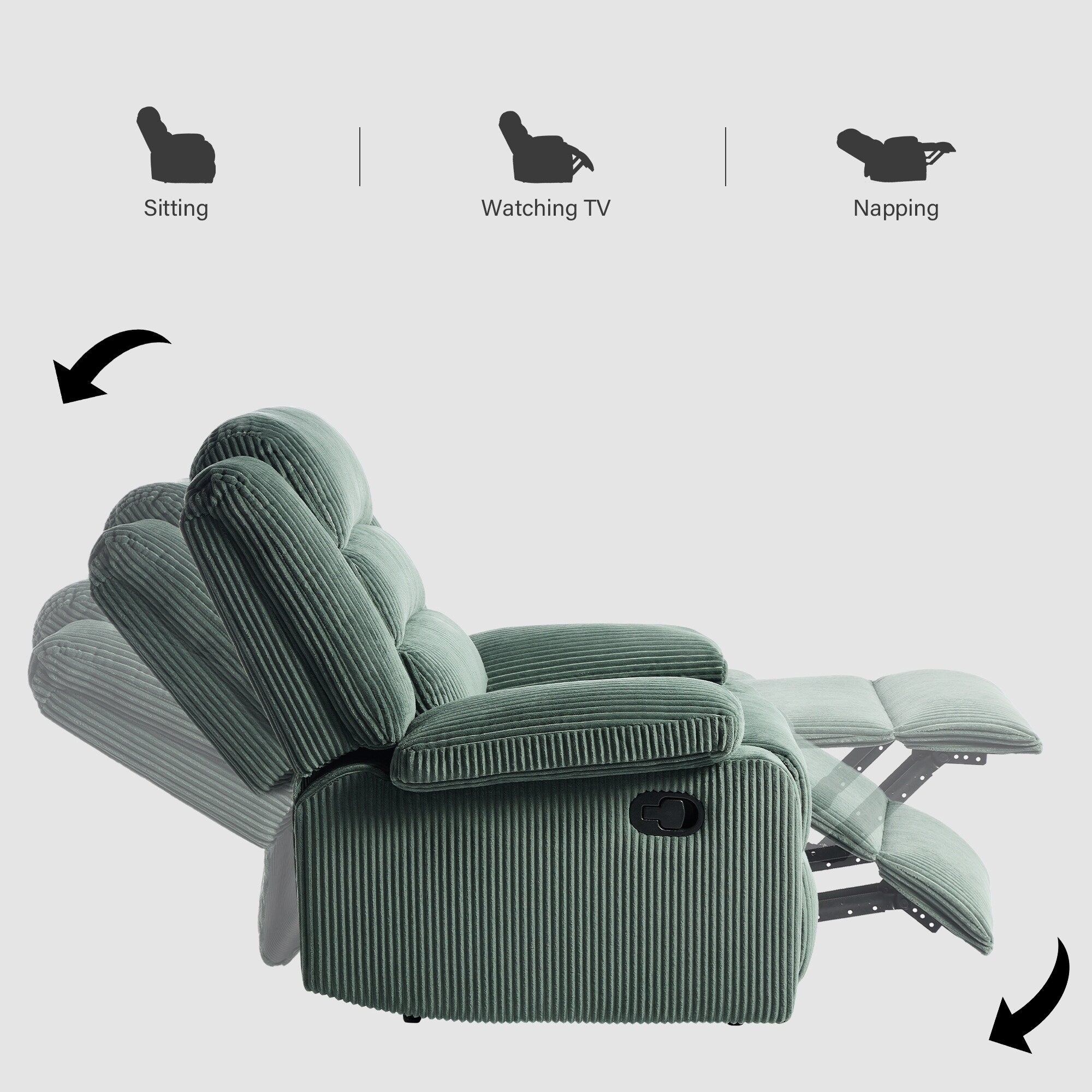 2 Set Modern Corduroy Manual Recliner Chair, Oversize Accent Chair Recliner with Wide Armrest