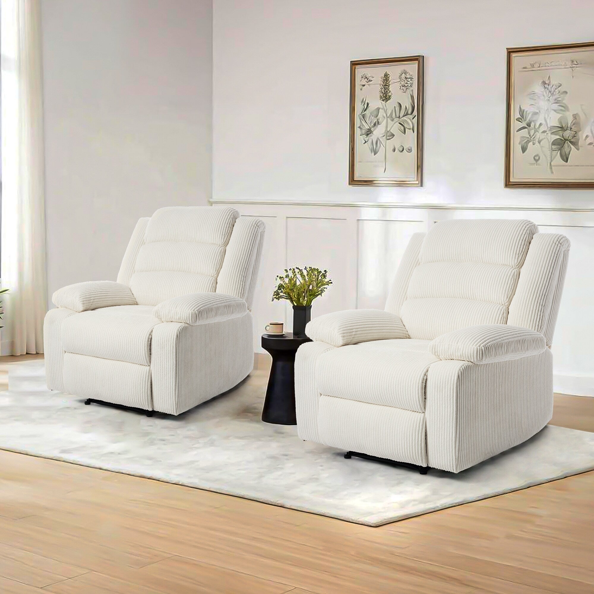 2 Set Modern Corduroy Manual Recliner Chair, Oversize Accent Chair Recliner with Wide Armrest