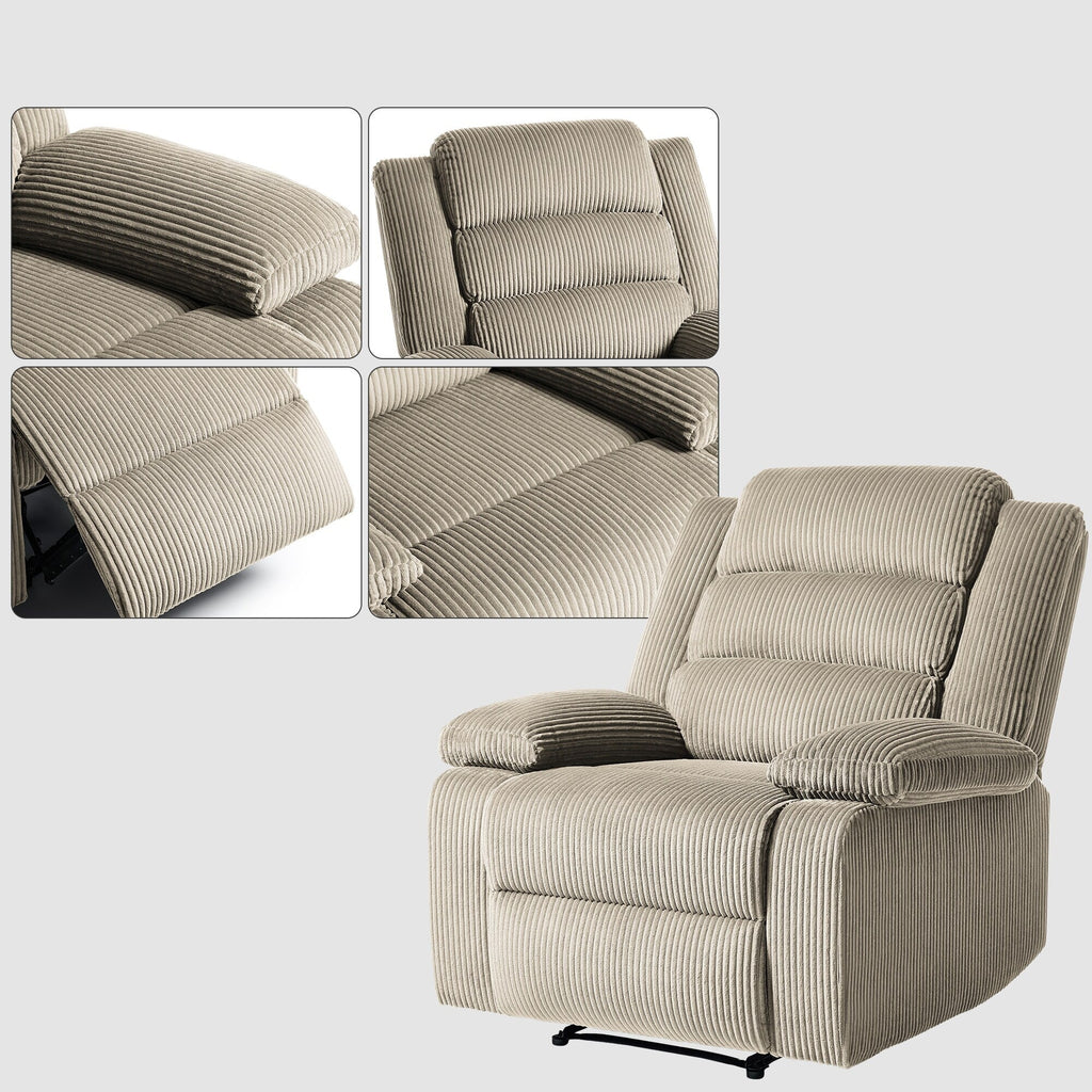 2 Set Modern Corduroy Manual Recliner Chair, Oversize Accent Chair Recliner with Wide Armrest