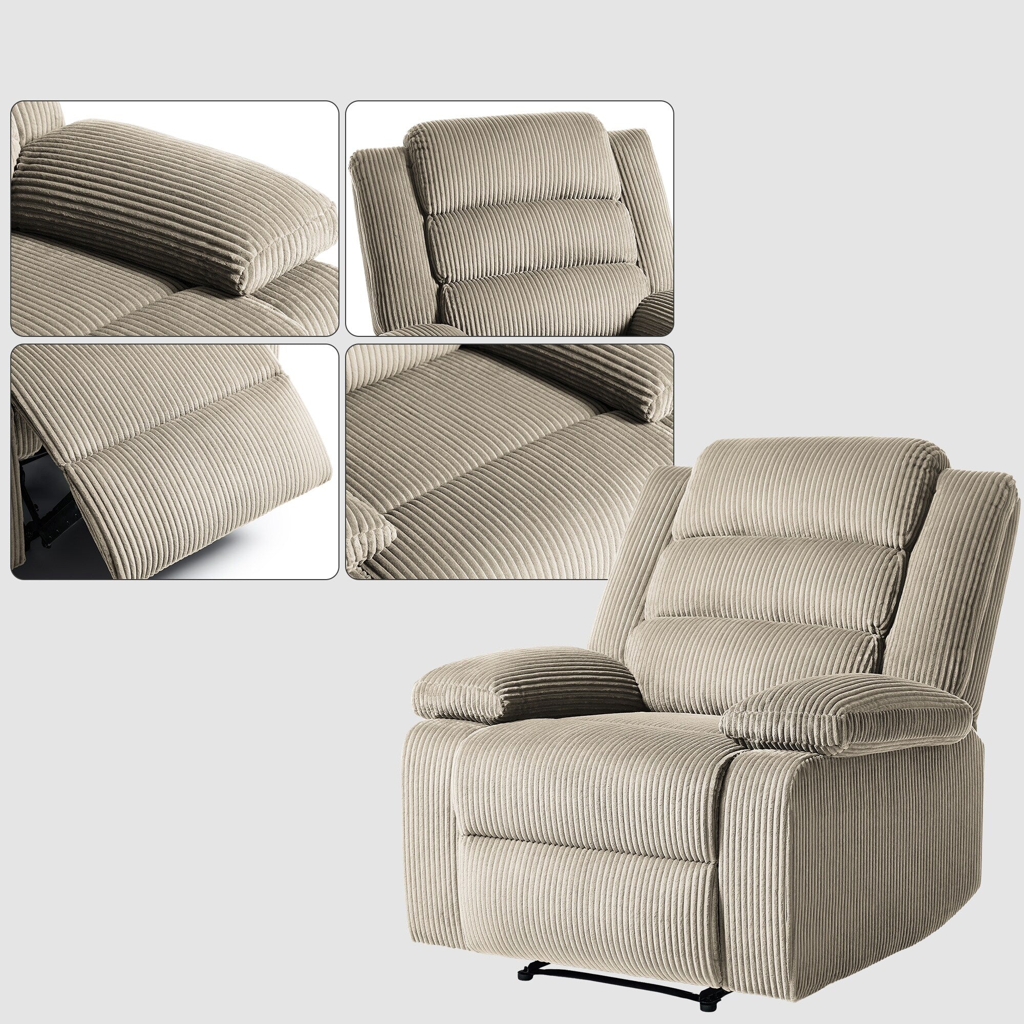 2 Set Modern Corduroy Manual Recliner Chair, Oversize Accent Chair Recliner with Wide Armrest
