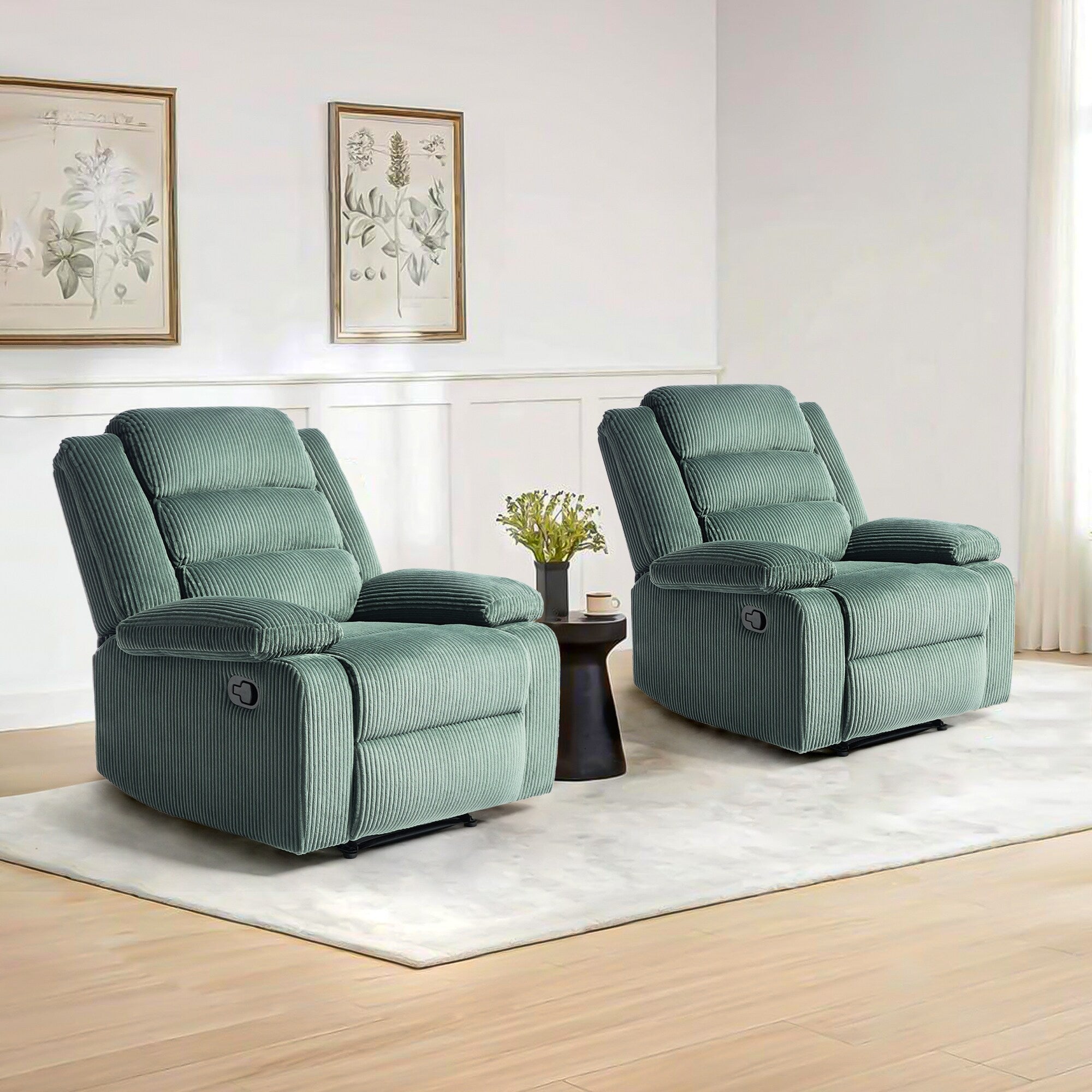2 Set Modern Corduroy Manual Recliner Chair, Oversize Accent Chair Recliner with Wide Armrest