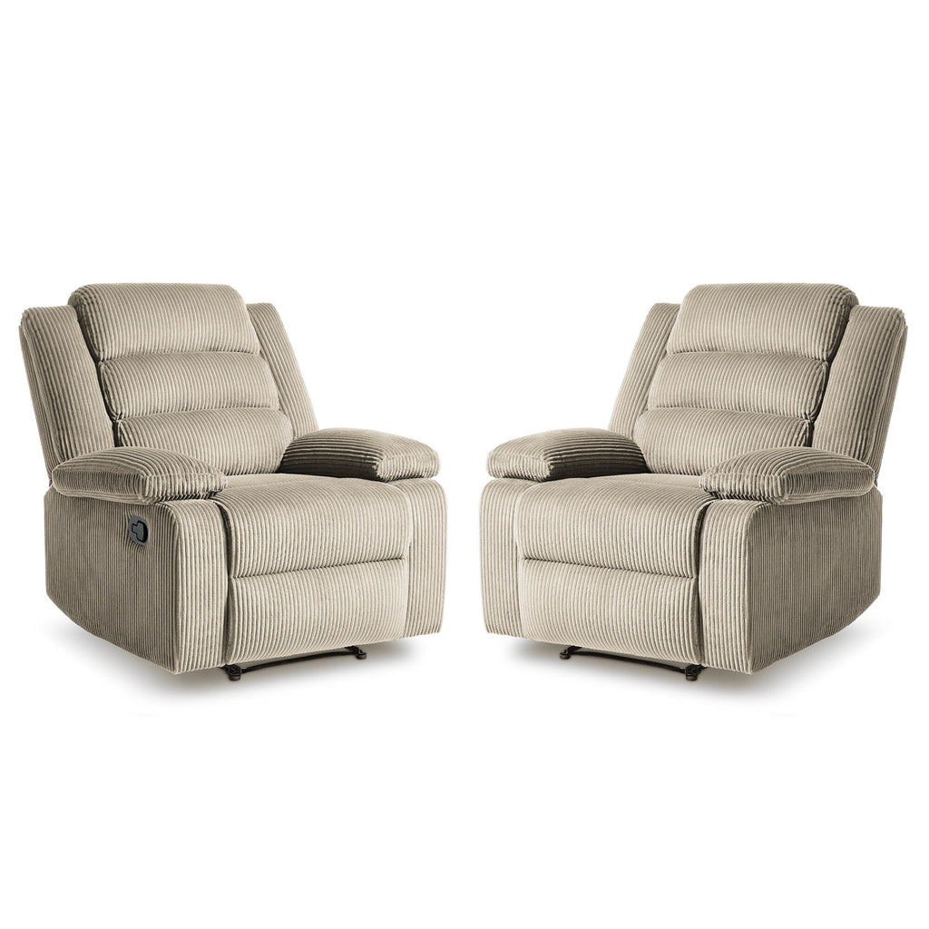 2 Set Modern Corduroy Manual Recliner Chair, Oversize Accent Chair Recliner with Wide Armrest