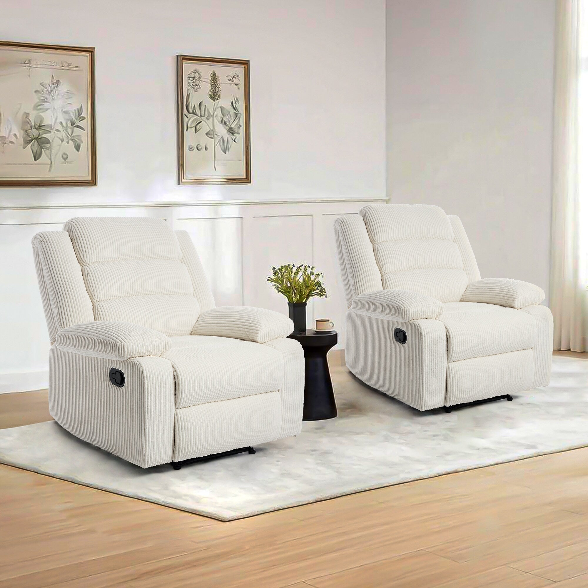 2 Set Modern Corduroy Manual Recliner Chair, Oversize Accent Chair Recliner with Wide Armrest