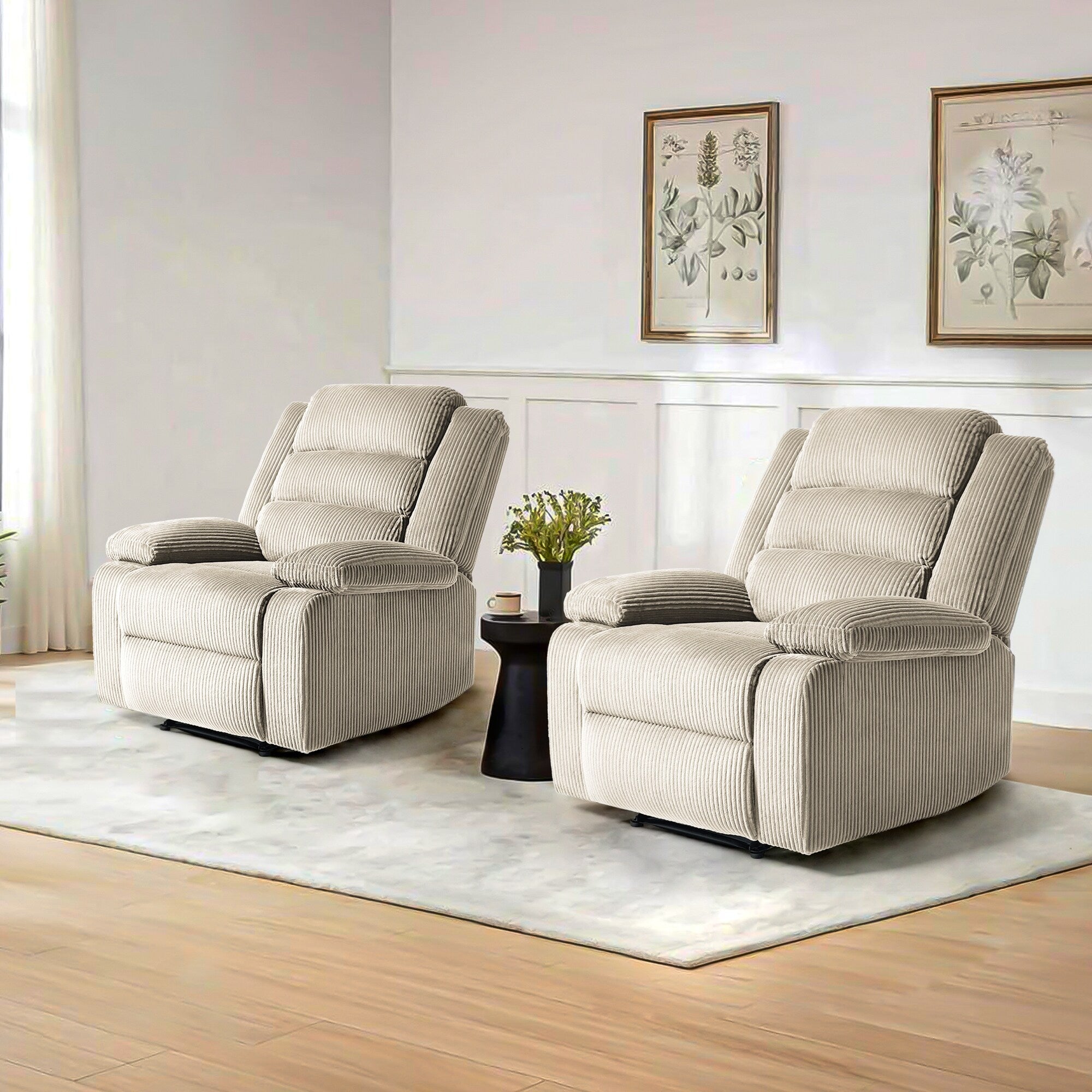 2 Set Modern Corduroy Manual Recliner Chair, Oversize Accent Chair Recliner with Wide Armrest