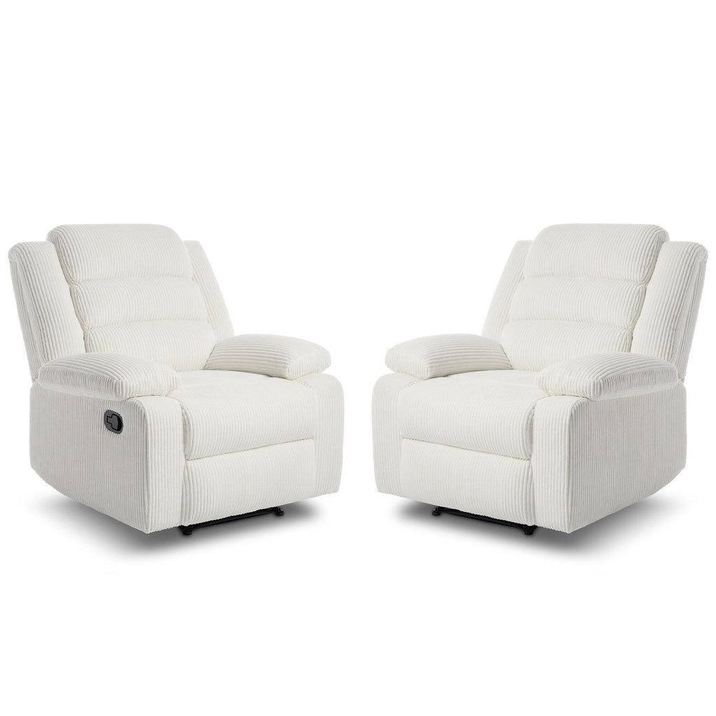 2 Set Modern Corduroy Manual Recliner Chair, Oversize Accent Chair Recliner with Wide Armrest