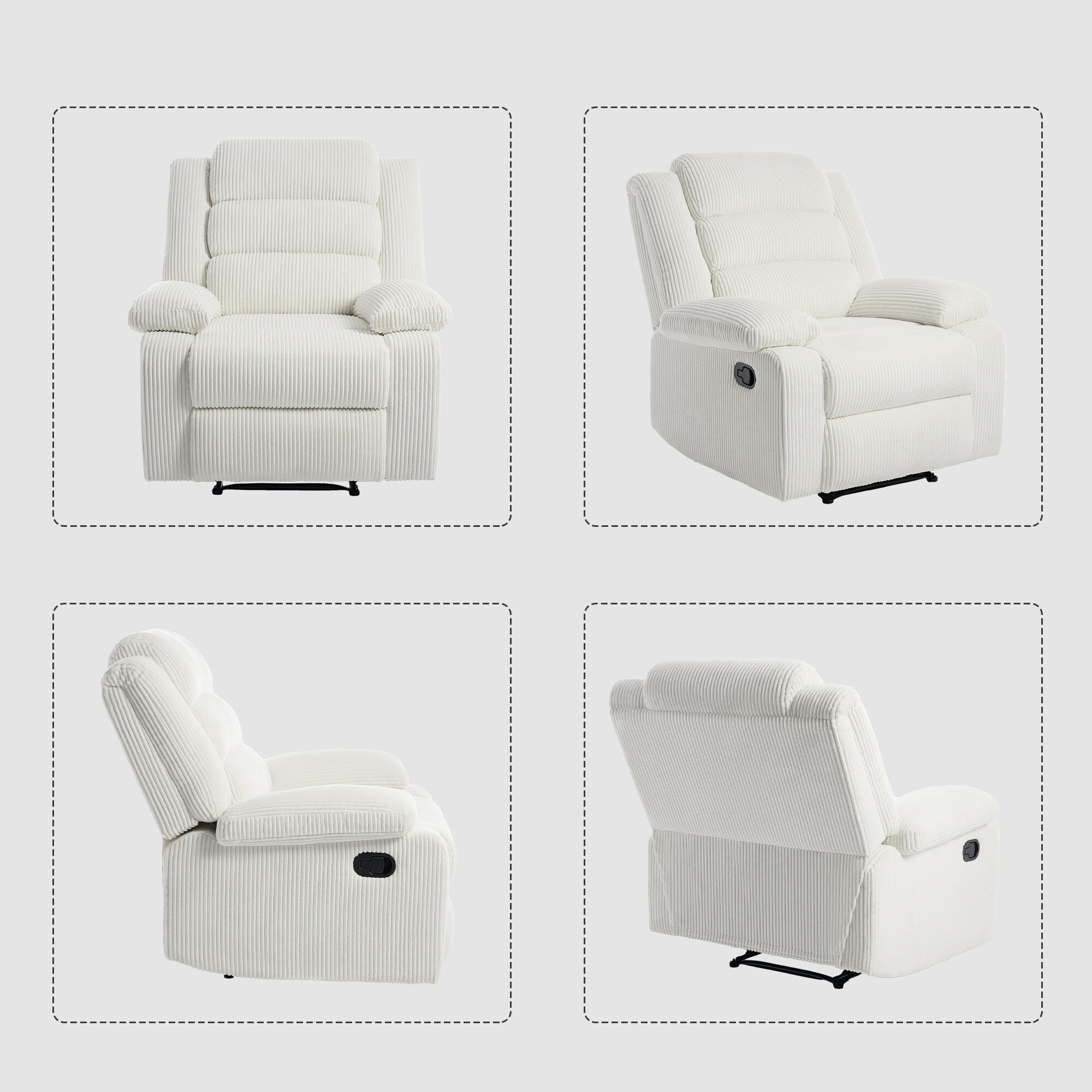 2 Set Modern Corduroy Manual Recliner Chair, Oversize Accent Chair Recliner with Wide Armrest