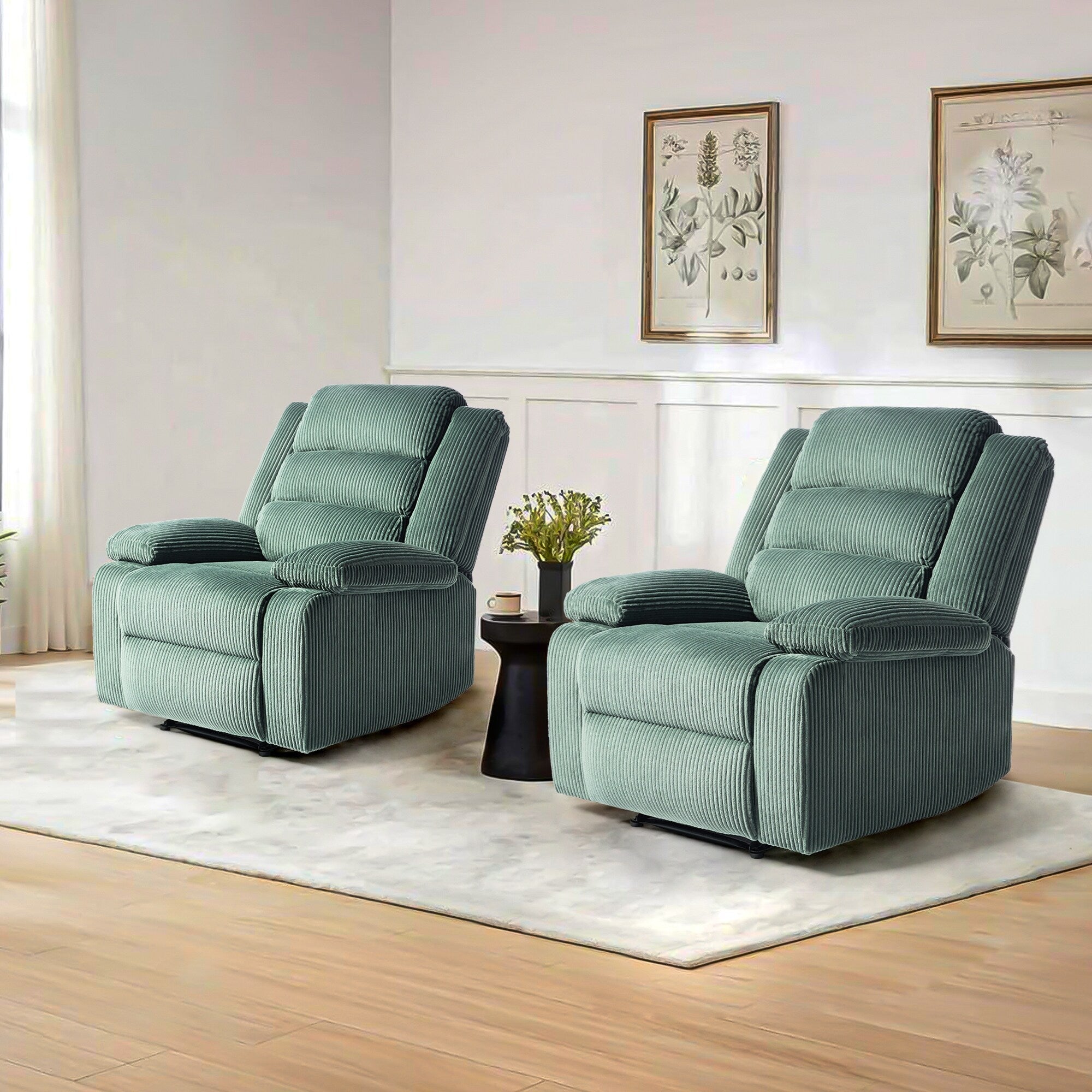 2 Set Modern Corduroy Manual Recliner Chair, Oversize Accent Chair Recliner with Wide Armrest