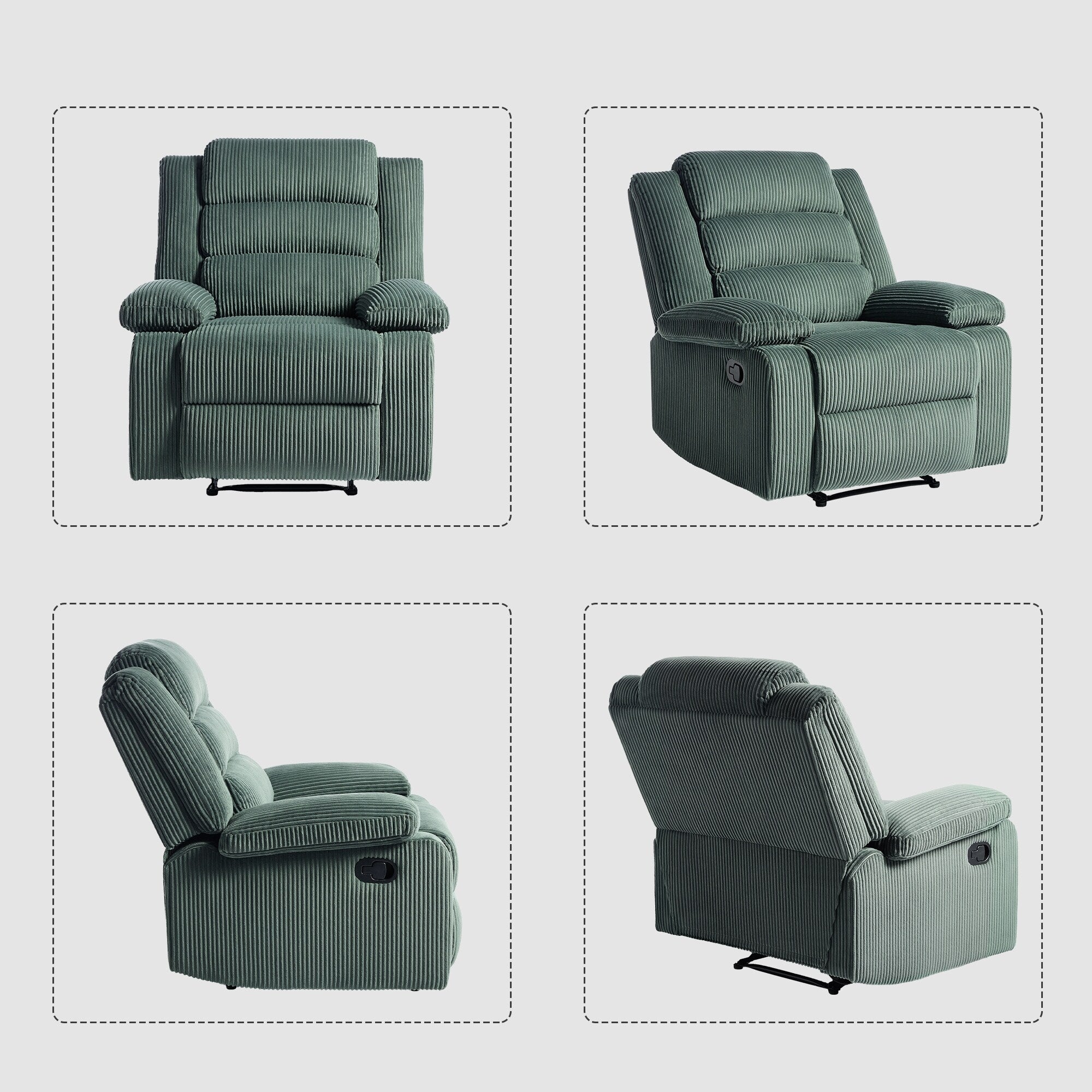 2 Set Modern Corduroy Manual Recliner Chair, Oversize Accent Chair Recliner with Wide Armrest