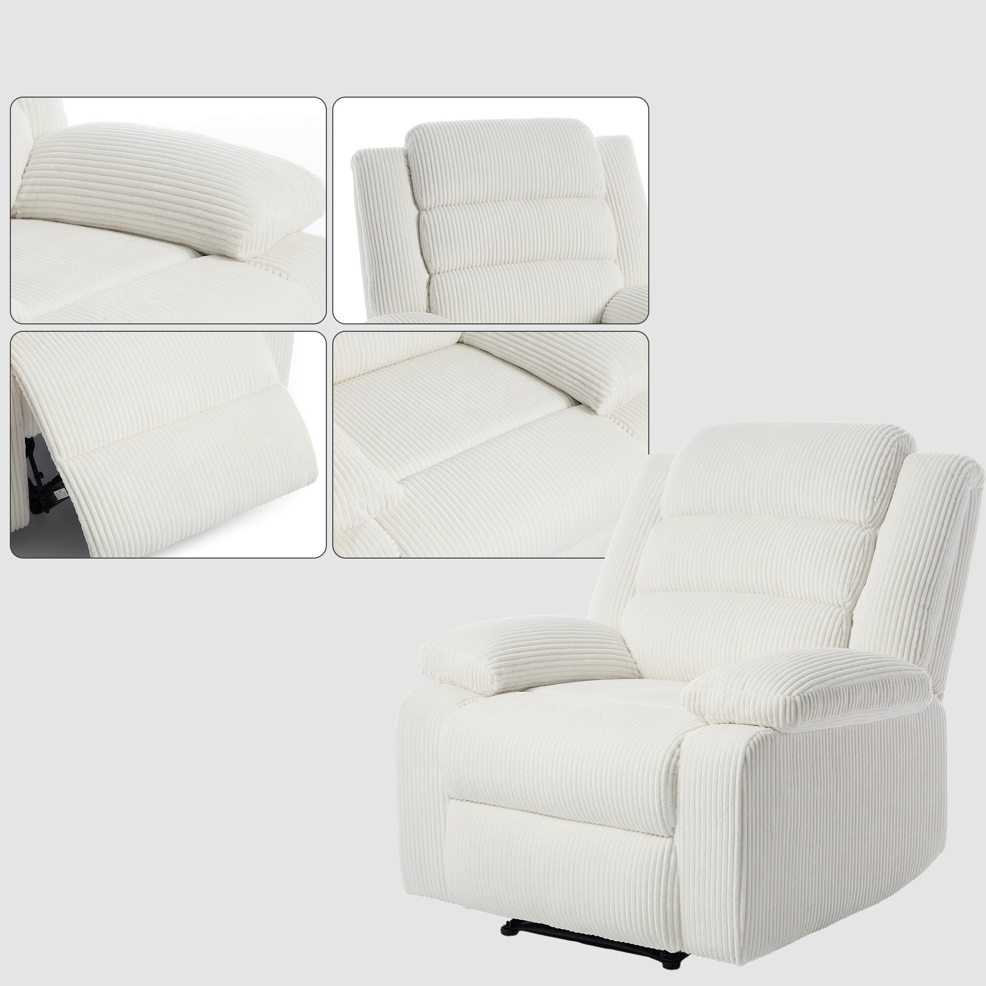 2 Set Modern Corduroy Manual Recliner Chair, Oversize Accent Chair Recliner with Wide Armrest