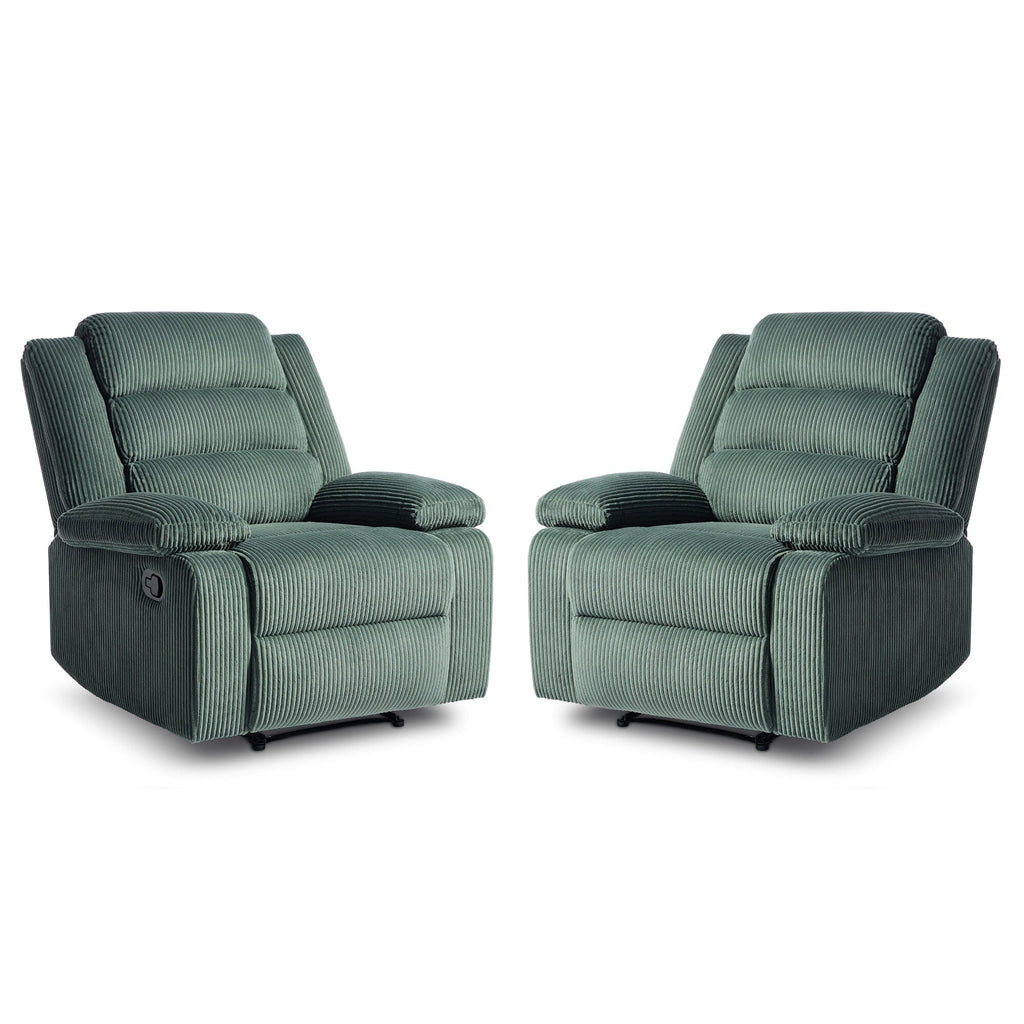 2 Set Modern Corduroy Manual Recliner Chair, Oversize Accent Chair Recliner with Wide Armrest