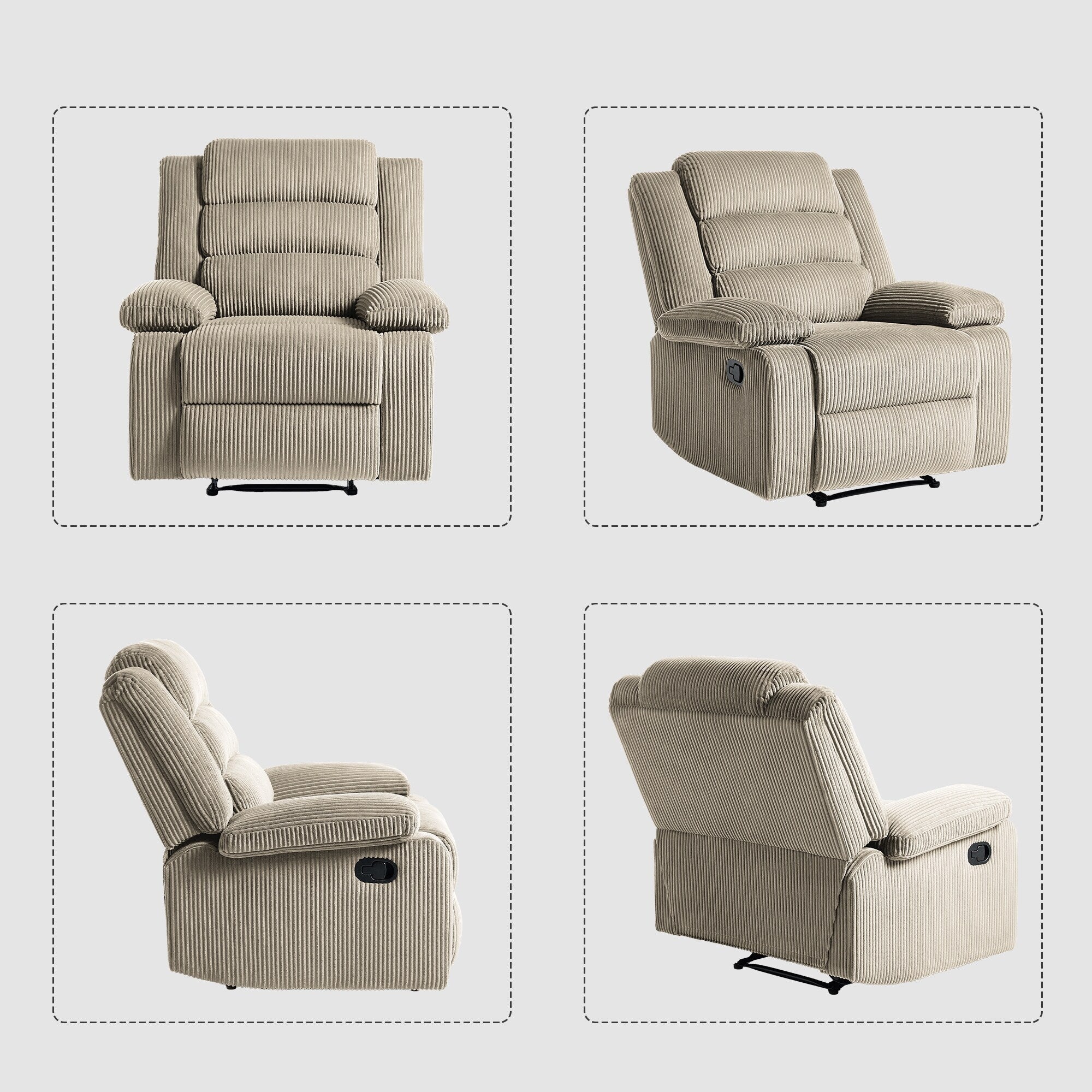 2 Set Modern Corduroy Manual Recliner Chair, Oversize Accent Chair Recliner with Wide Armrest