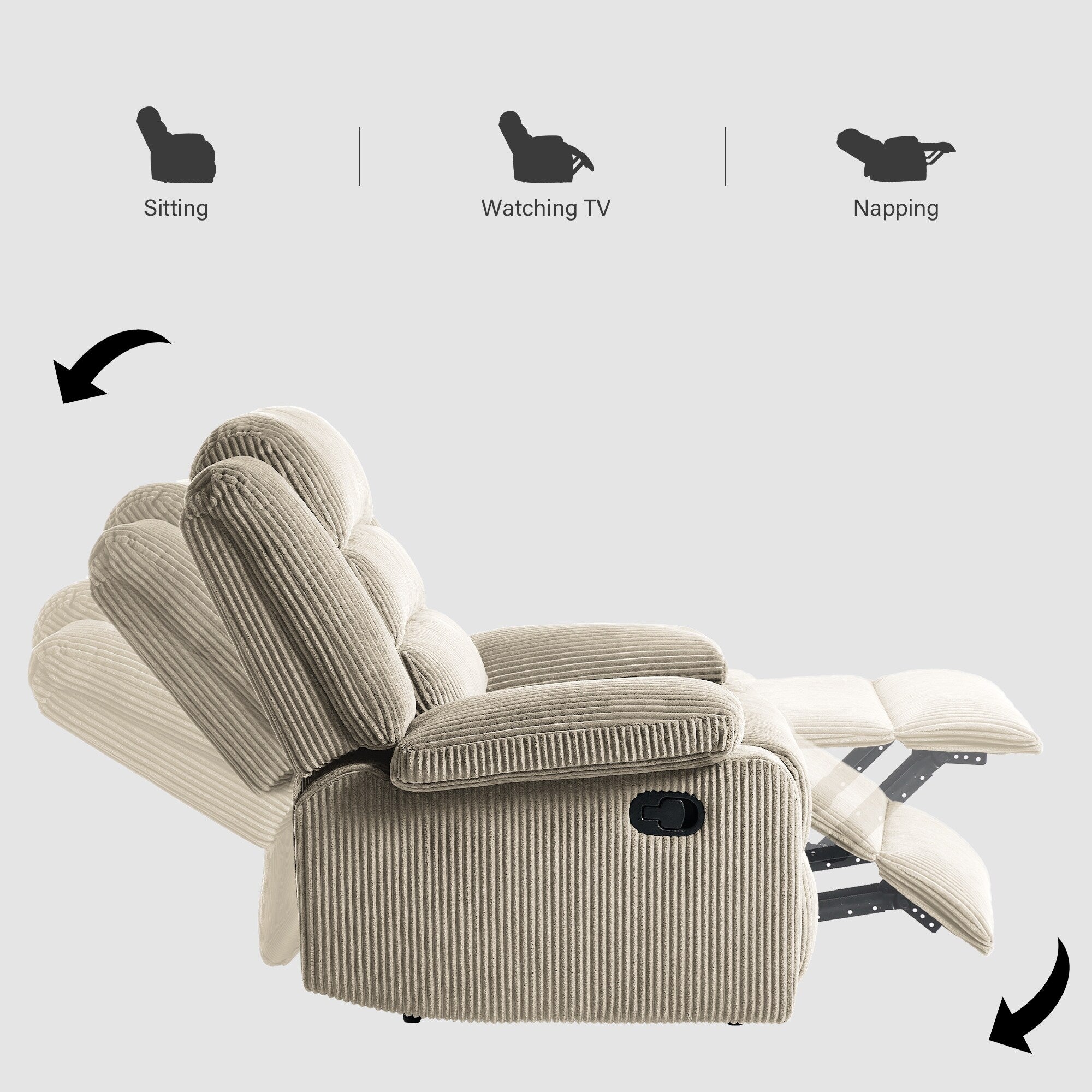 2 Set Modern Corduroy Manual Recliner Chair, Oversize Accent Chair Recliner with Wide Armrest
