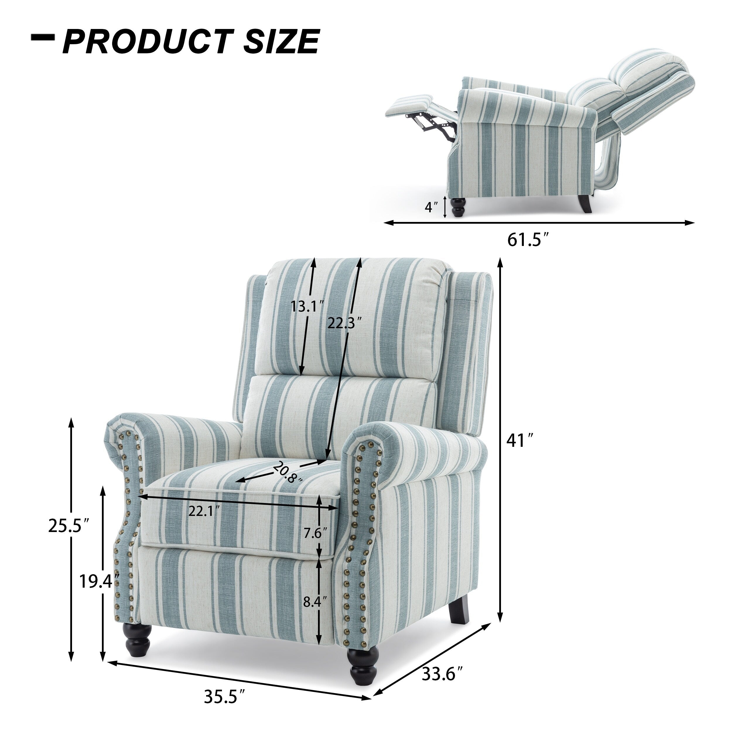2 Set Nail-head Padded Seat Pushback Recliner Chair