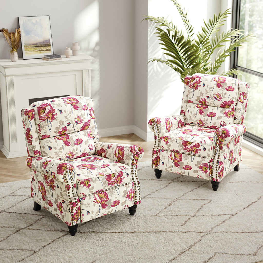 2 Set Nail-head Padded Seat Pushback Recliner Chair