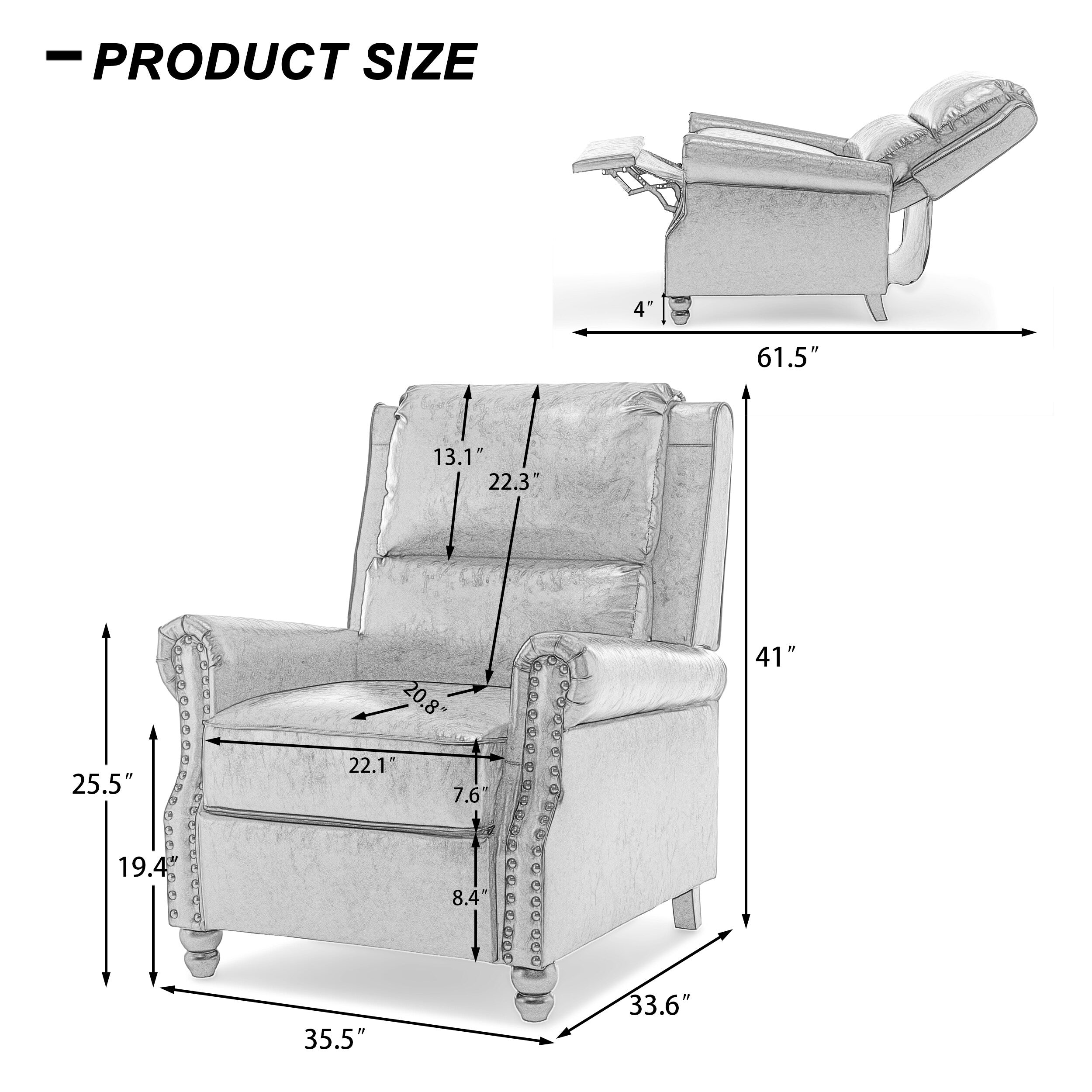 2 Set Nail-head Padded Seat Pushback Recliner Chair
