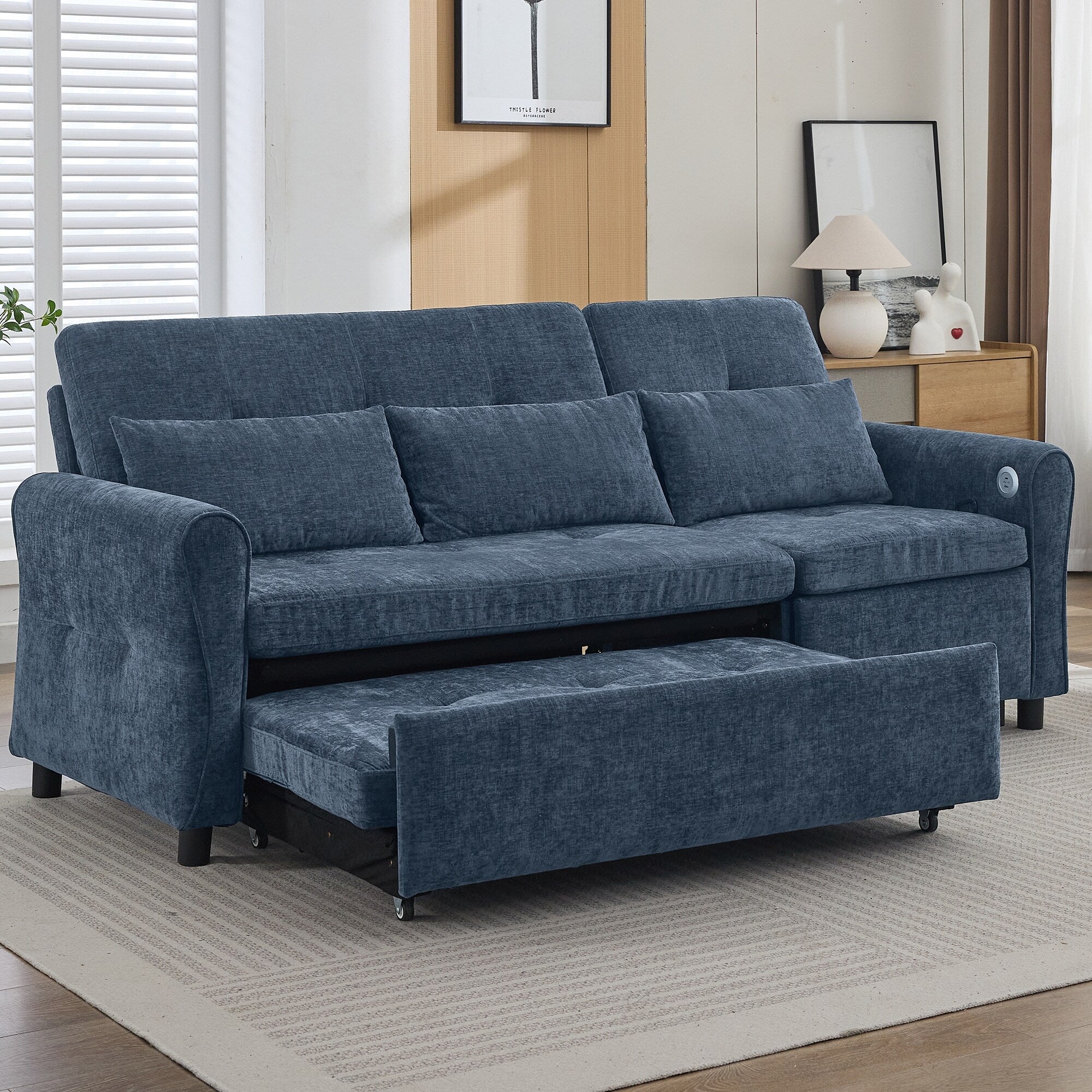 2-in-1 Sofa 82 Three-seater Sofa with a Sofa Bed and a Reversible Recliner Sofa for Living Room
