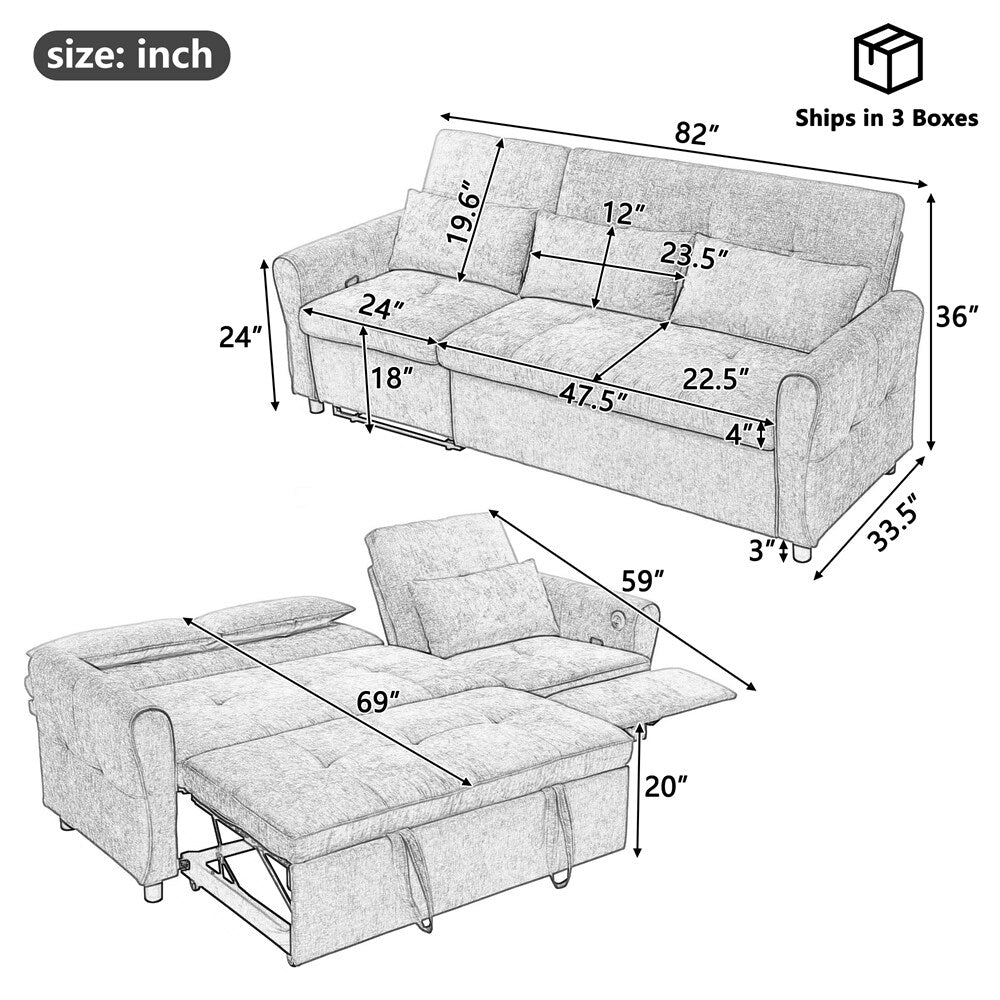 2-in-1 Sofa 82 Three-seater Sofa with a Sofa Bed