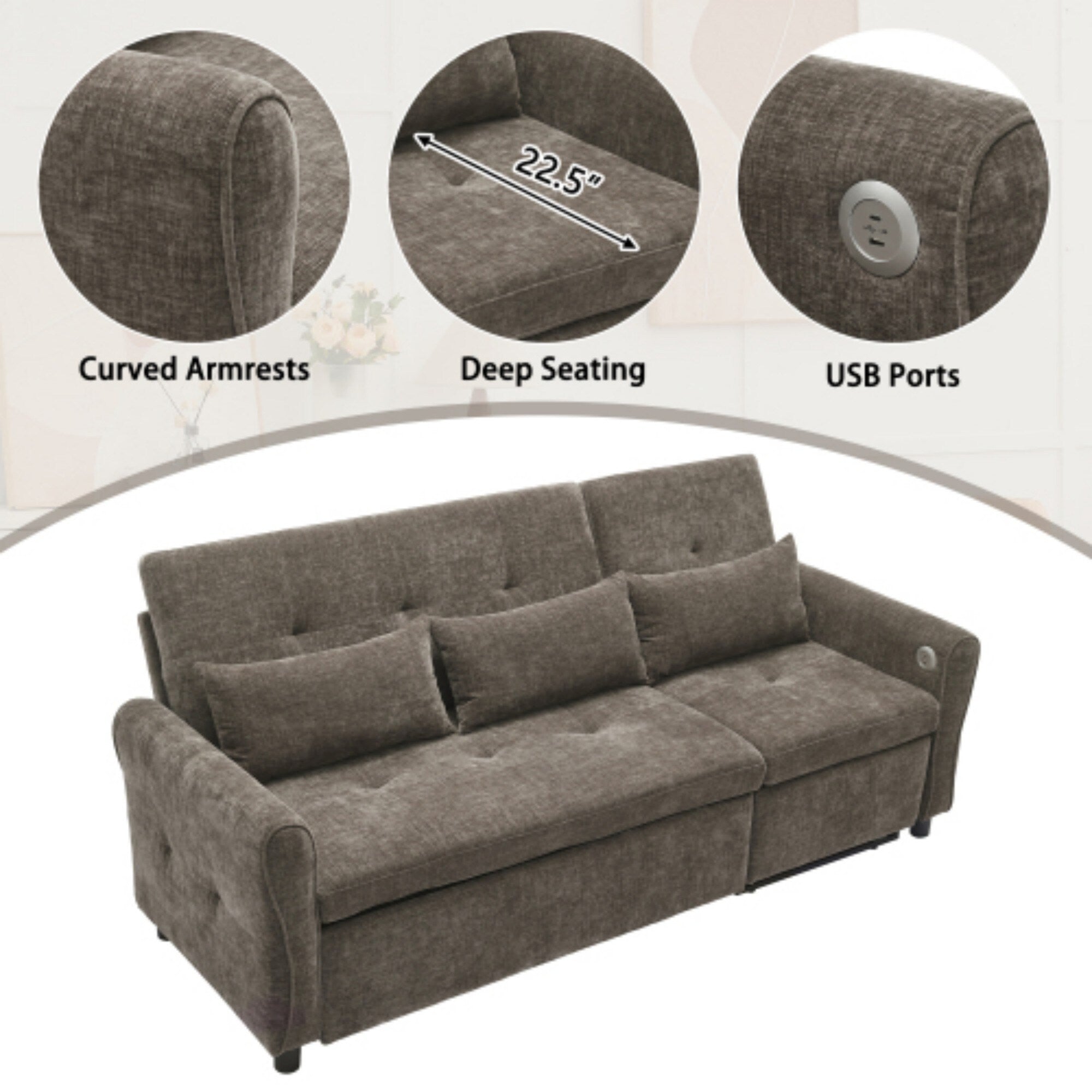2-in-1 Sofa with Pull-Out Sleeper & Reversible Recliner by Harper&Bright Designs